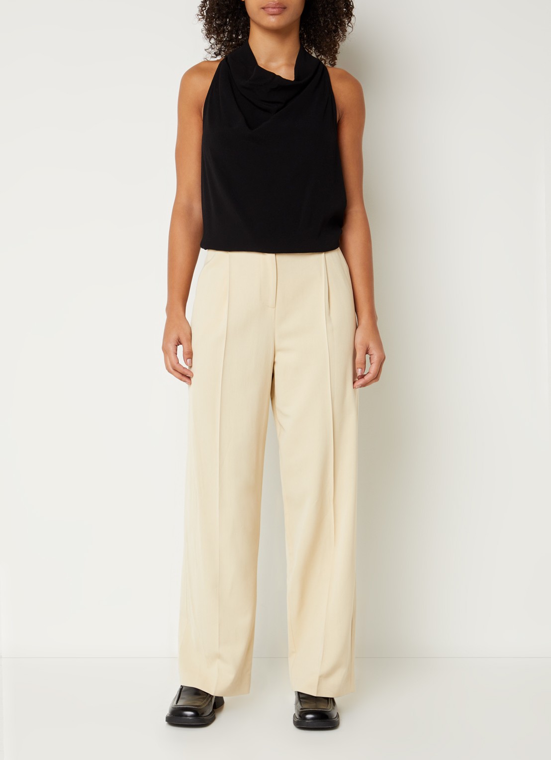 ba&sh Gona high waist wide fit pantalon met plooidetail - voorkant 4 beige