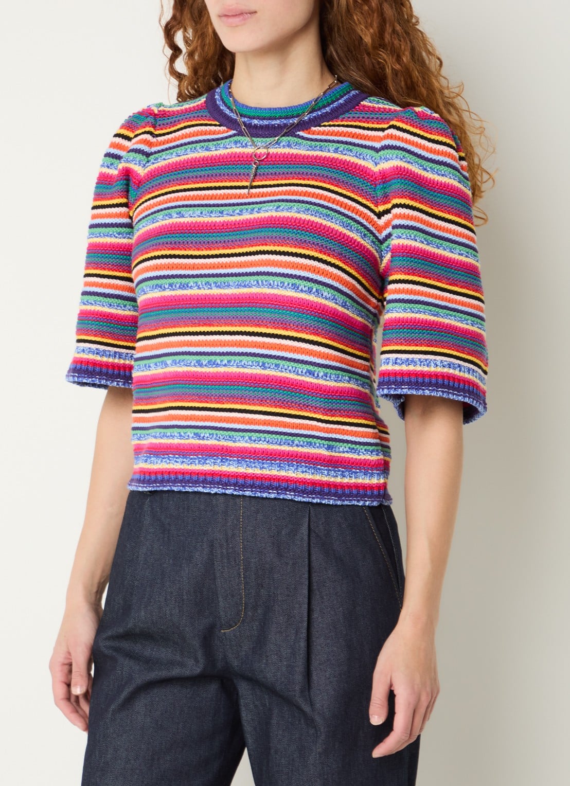 ba&sh Grofgebreide top met streepprint - detail multicolor