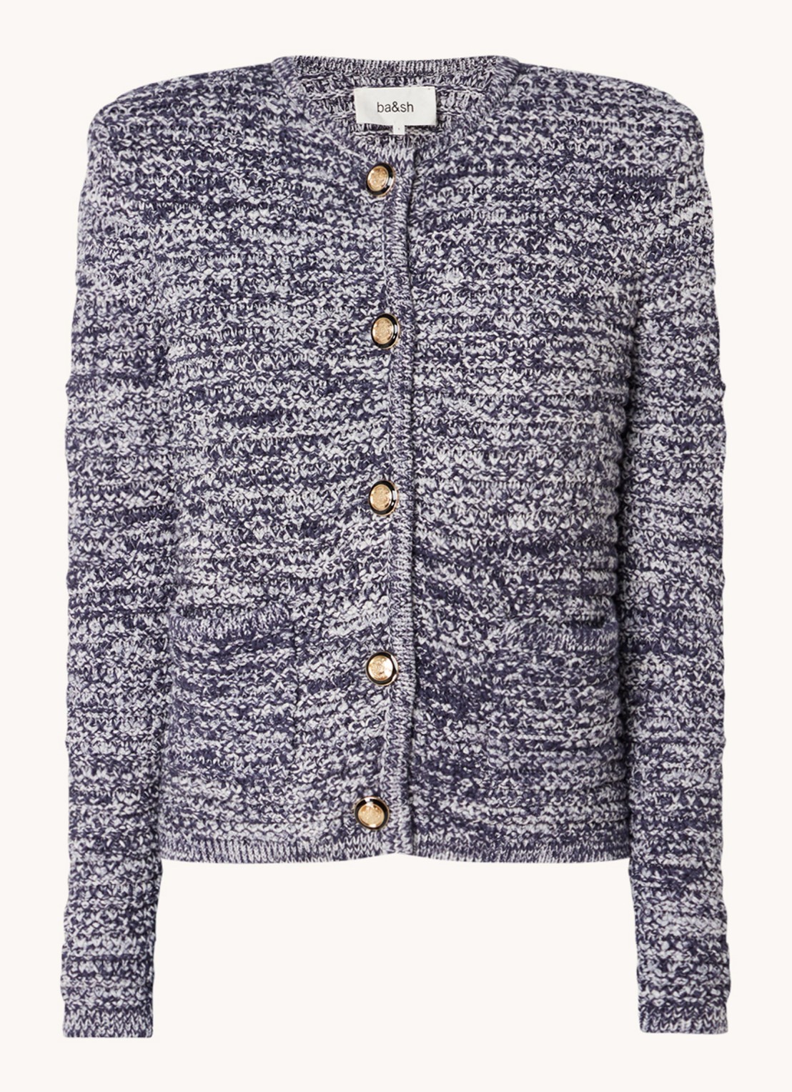 ba&sh Guspa grofgebreid vest met gemêleerd dessin - voorkant 4 donkerblauw