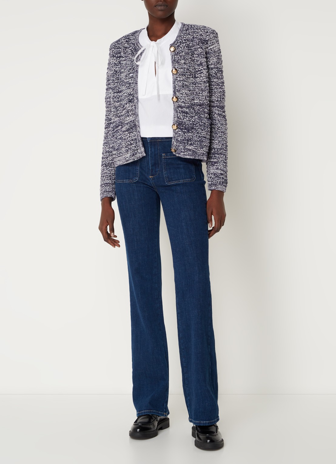 ba&sh Guspa grofgebreid vest met gemêleerd dessin - voorkant 5 donkerblauw