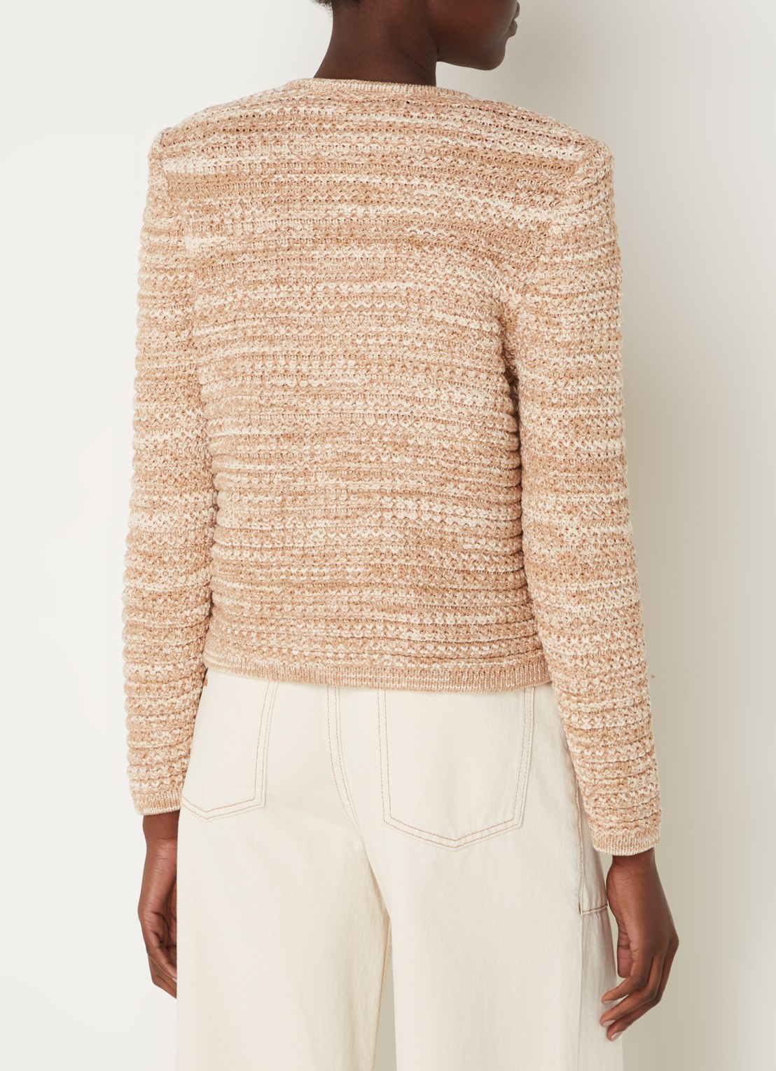 ba&sh Guspa grofgebreid vest met gemêleerd dessin - achterkant beige