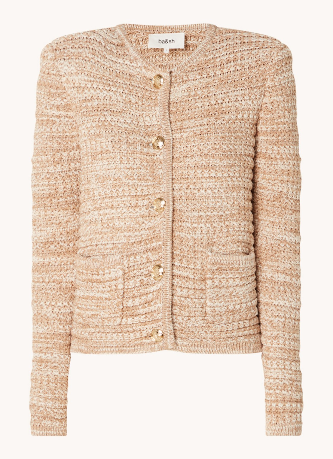 ba&sh Guspa grofgebreid vest met gemêleerd dessin - voorkant 4 beige