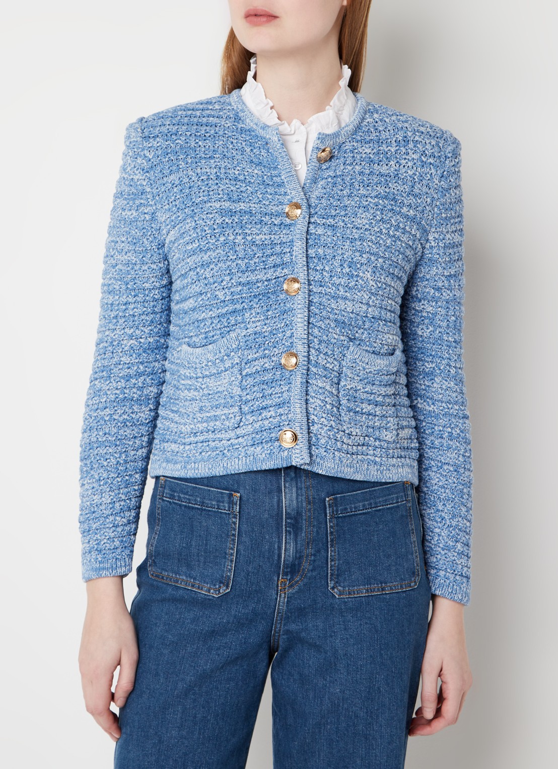 Ba&sh Guspa grofgebreid vest met opgestikte zakken - detail 3 blauwgrijs
