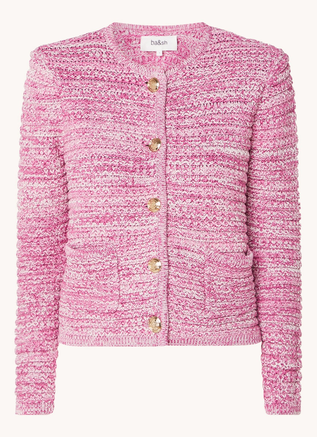 ba&sh Guspa grofgebreid vest met opgestikte zakken - voorkant 3 roze