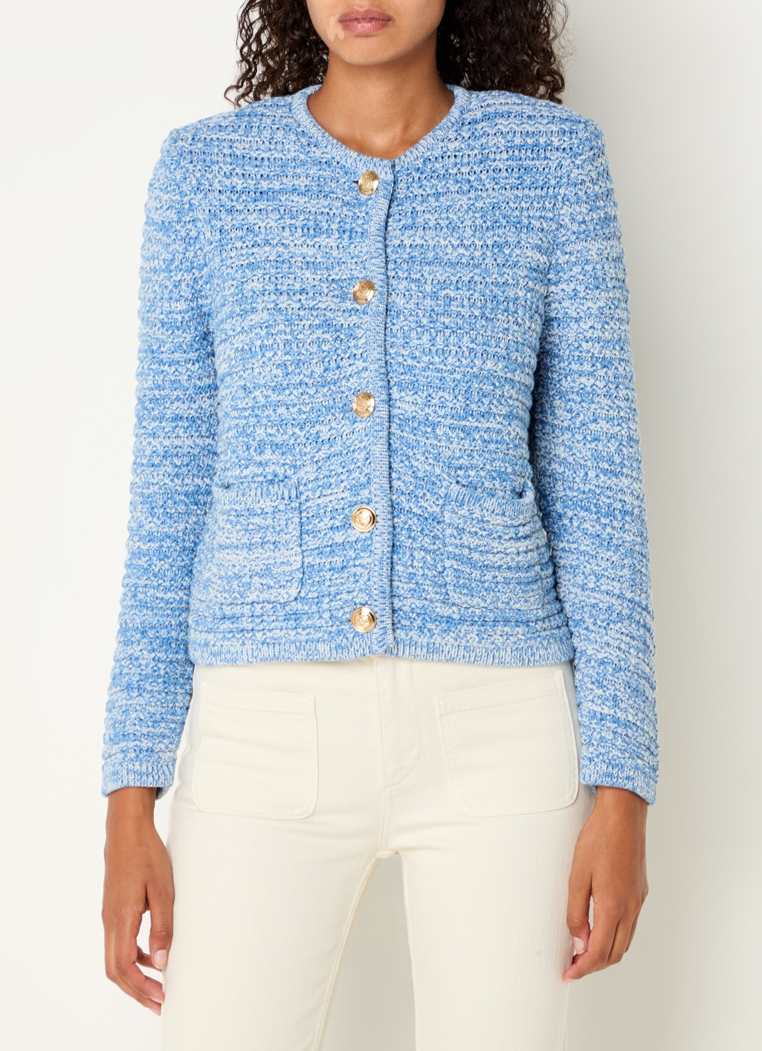 ba&sh Guspa grofgebreid vest met opgestikte zakken - detail 4 blauw