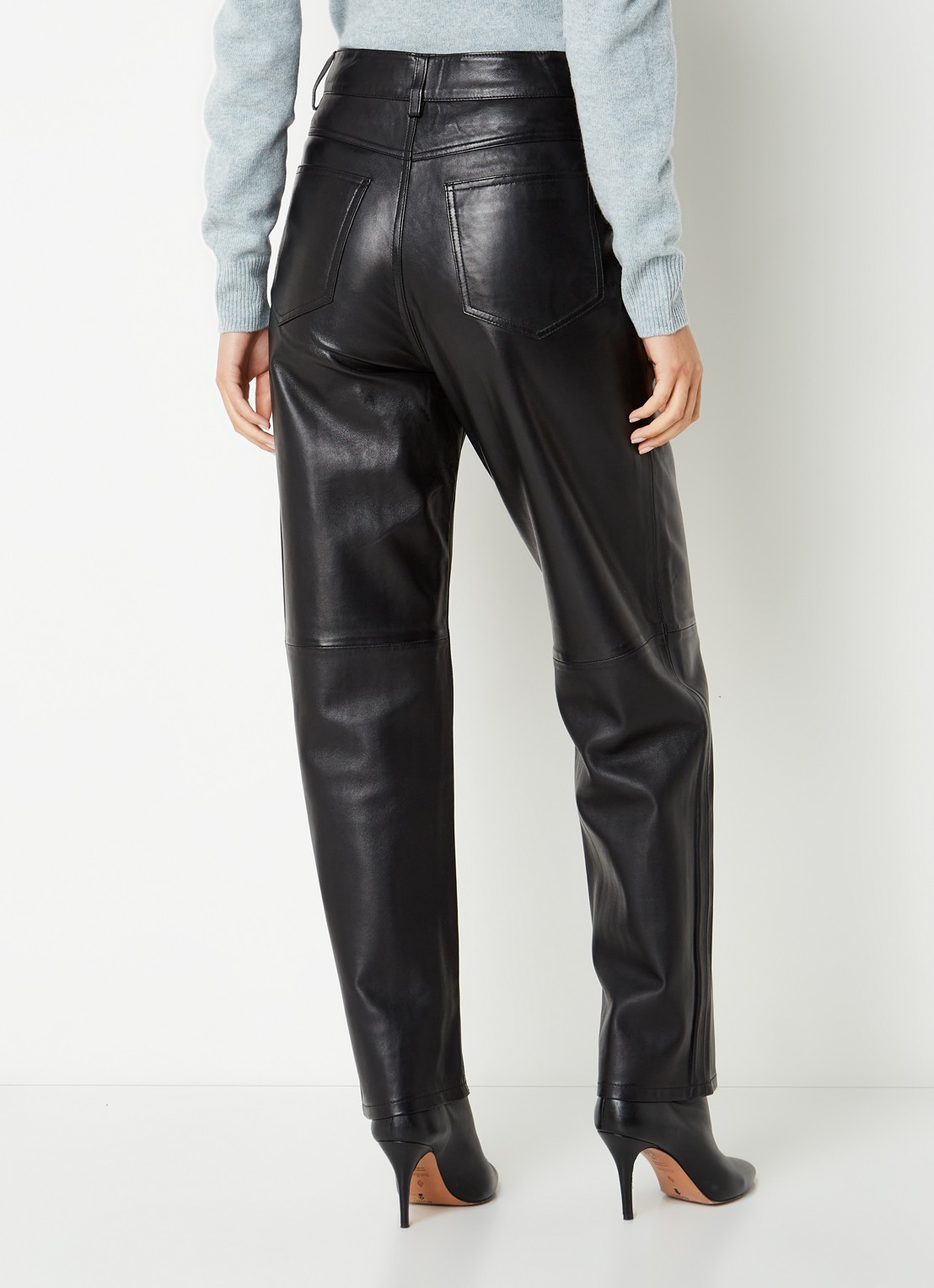 Ba&sh Hael high waist tapered fit broek van lamsleer - achterkant zwart