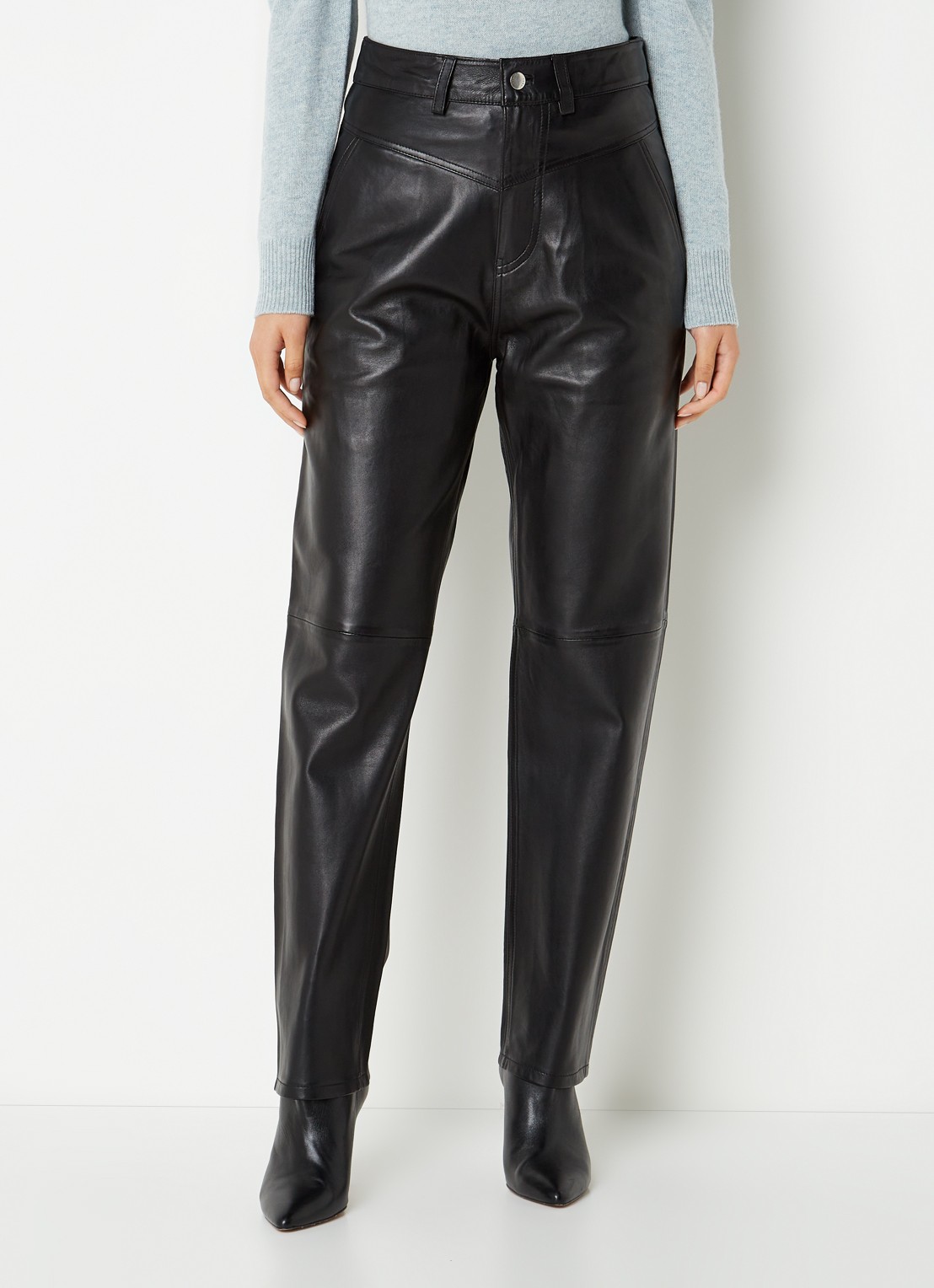 Ba&sh Hael high waist tapered fit broek van lamsleer - detail 4 zwart