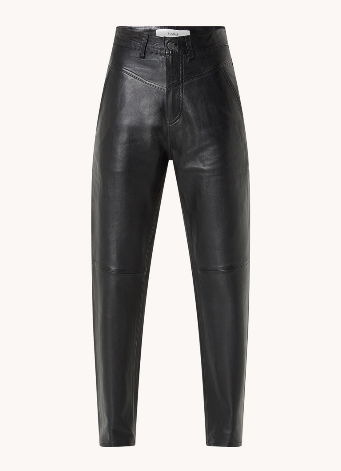 Ba&sh Hael high waist tapered fit broek van lamsleer - voorkant 2 zwart