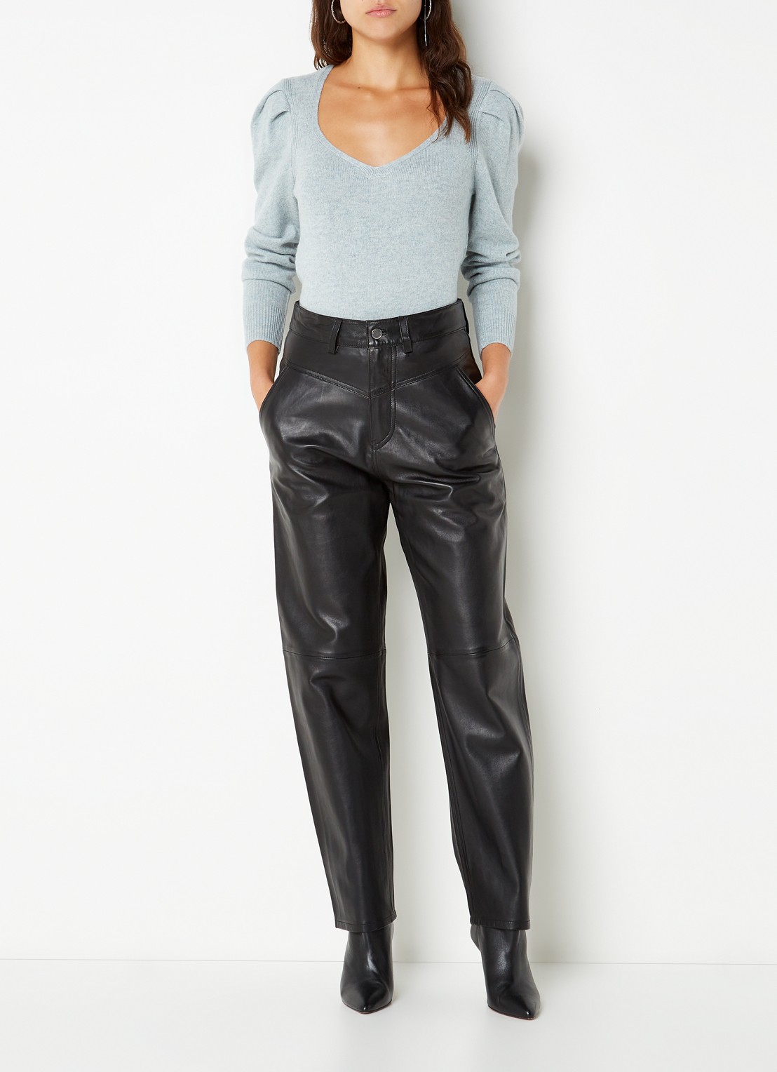 Ba&sh Hael high waist tapered fit broek van lamsleer - voorkant 3 zwart
