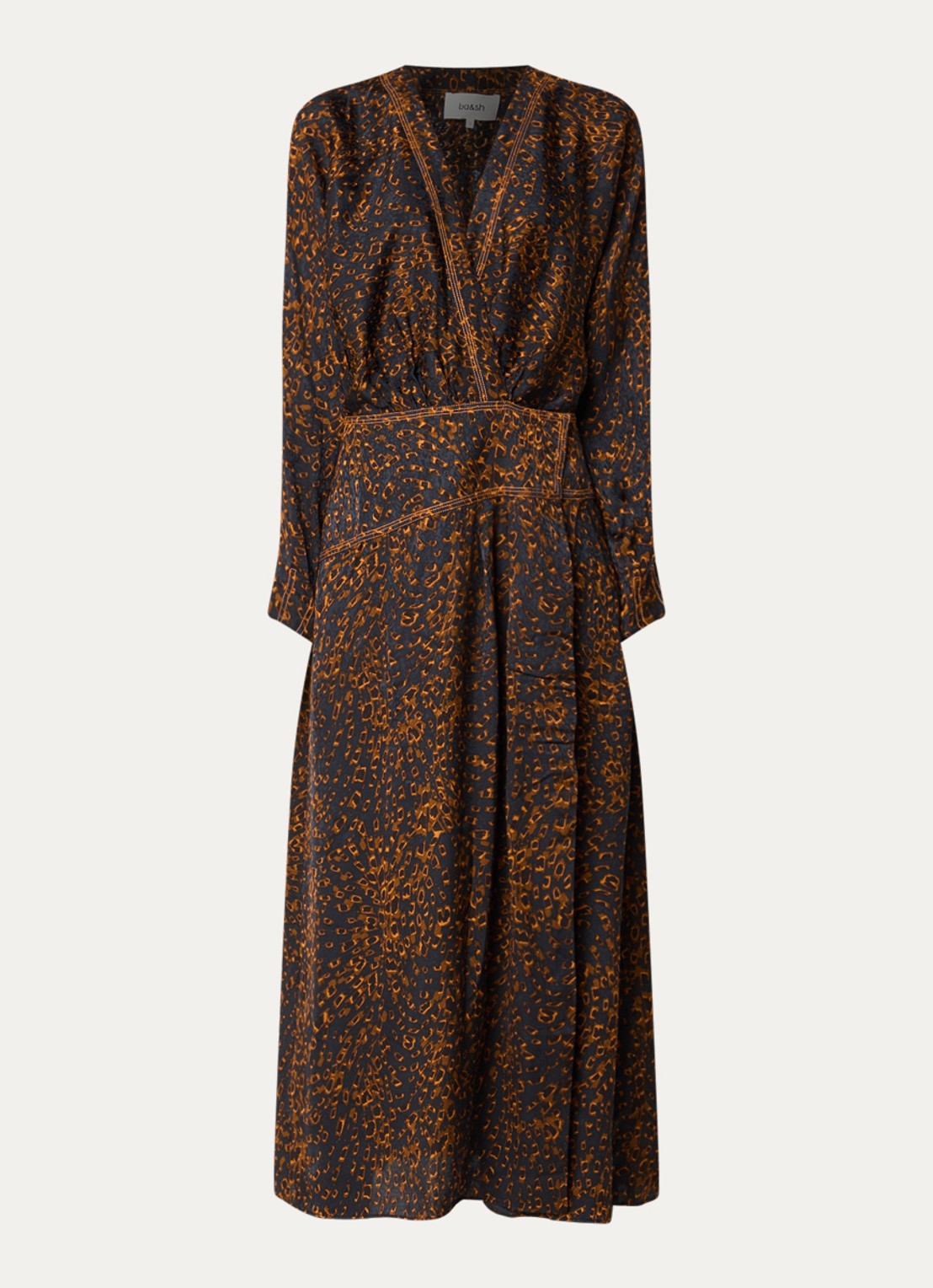 ba&sh Hamy maxi jurk met dierenprint en split - voorkant 2 donkerblauw