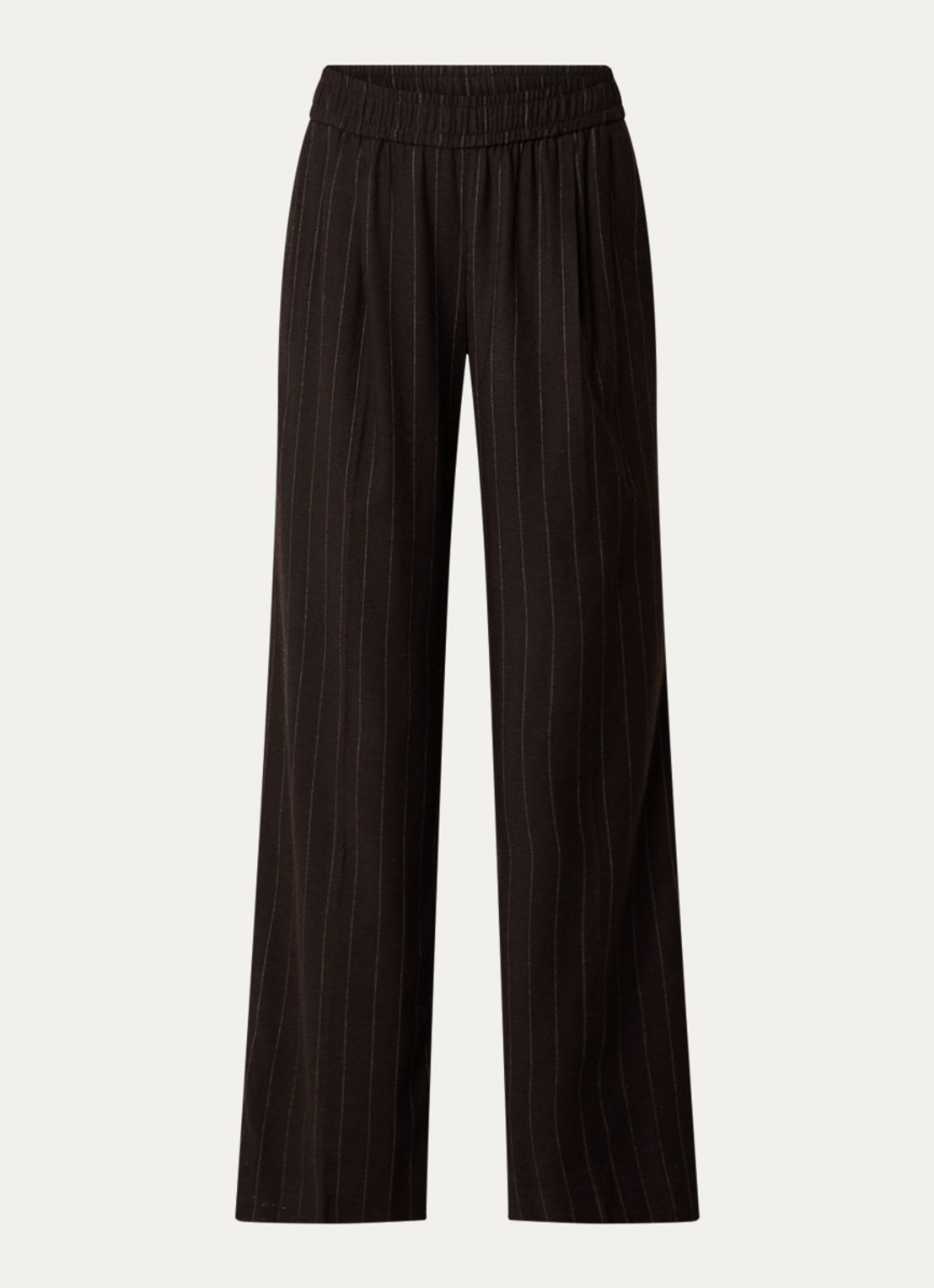ba&sh Handrew mid waist straight fit broek in wolblend met krijtstreep - voorkant 2 donkerbruin