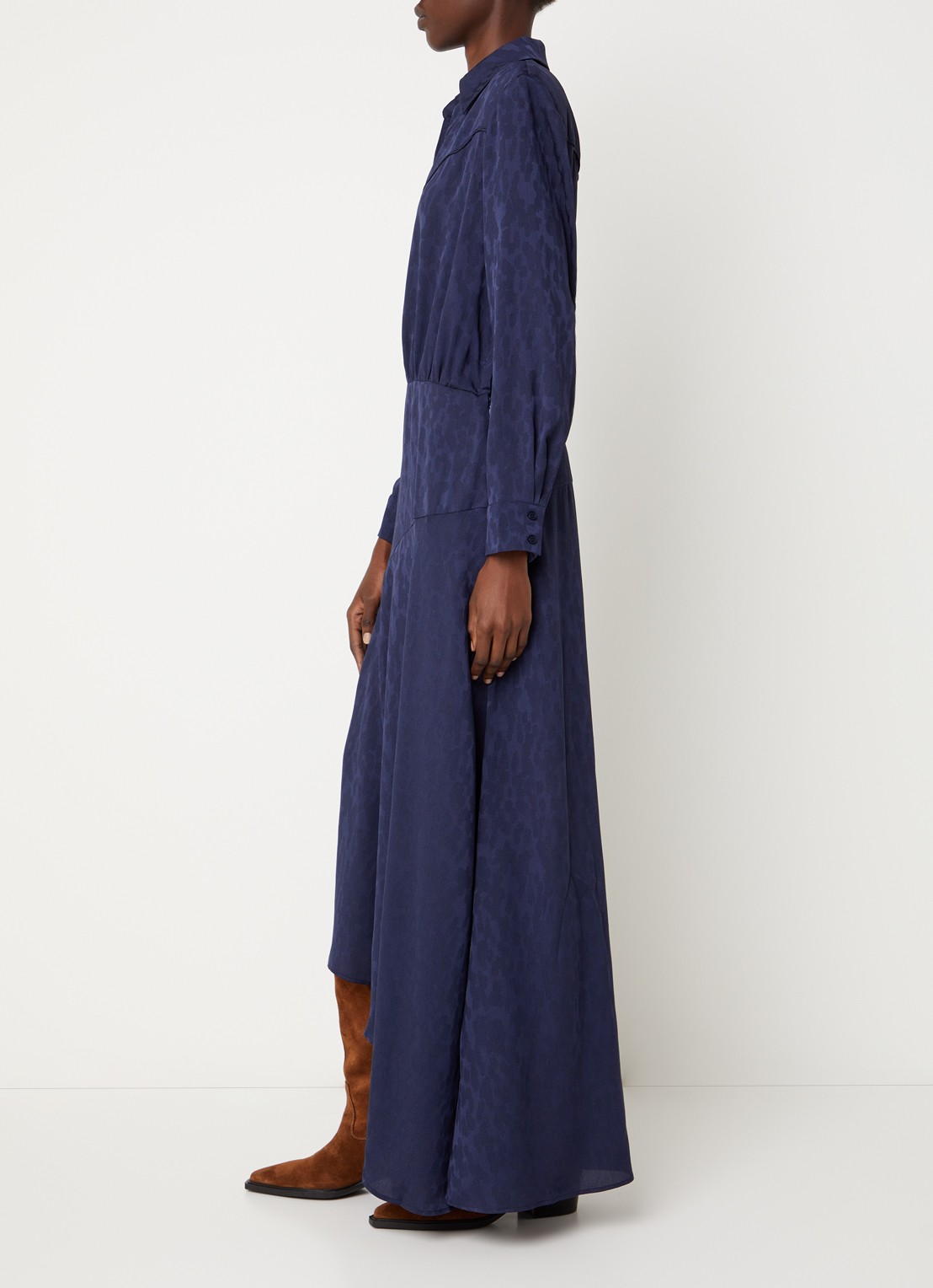 ba&sh Helia maxi blousejurk met print - voorkant 4 donkerblauw