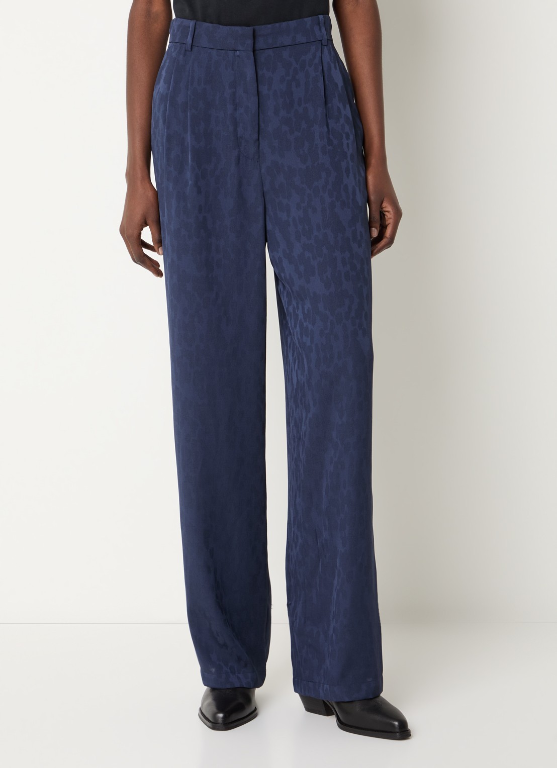 ba&sh Heloy high waist loose fit pantalon met dierenprint - detail 2 donkerblauw