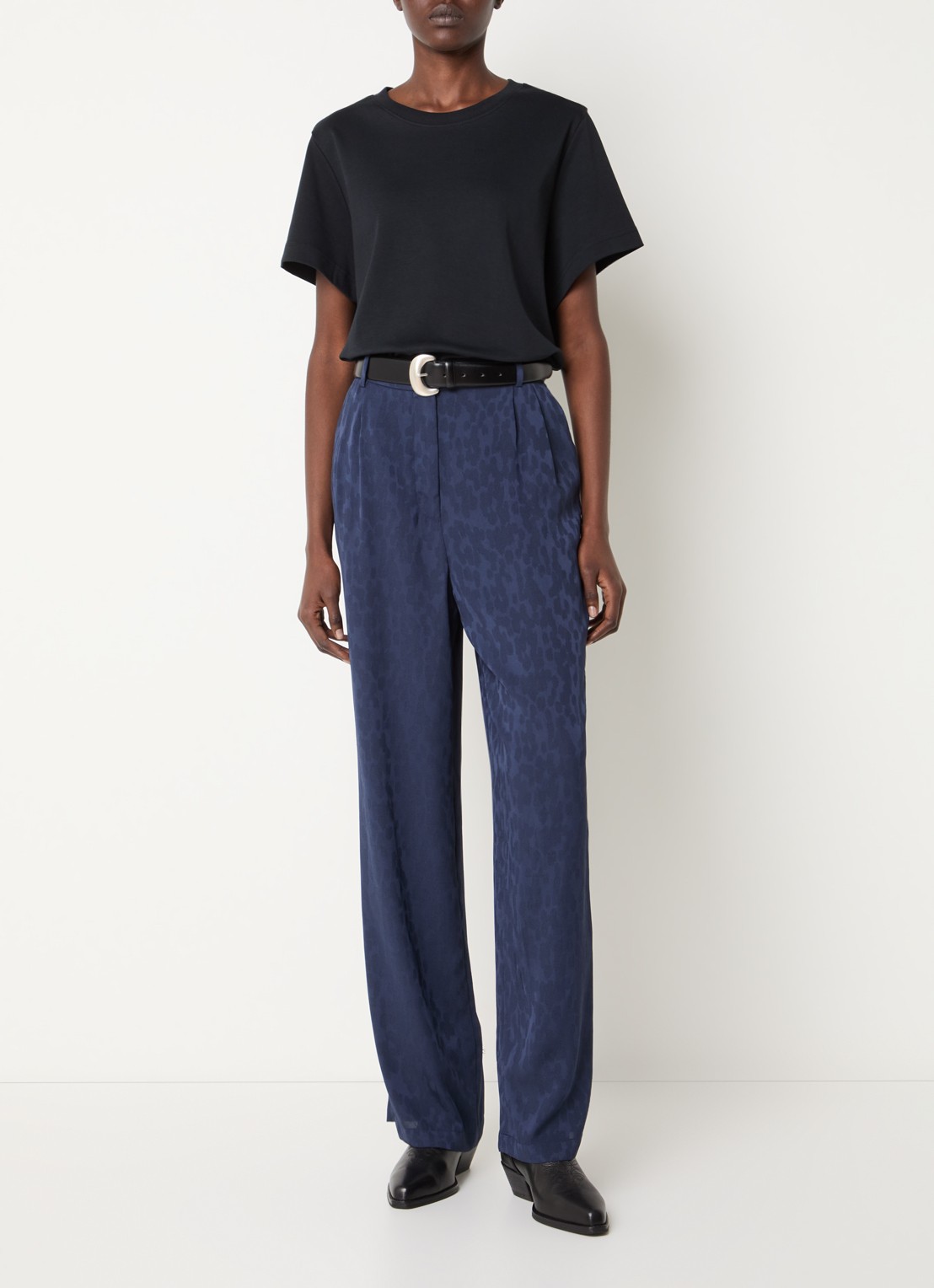 ba&sh Heloy high waist loose fit pantalon met dierenprint - voorkant 4 donkerblauw