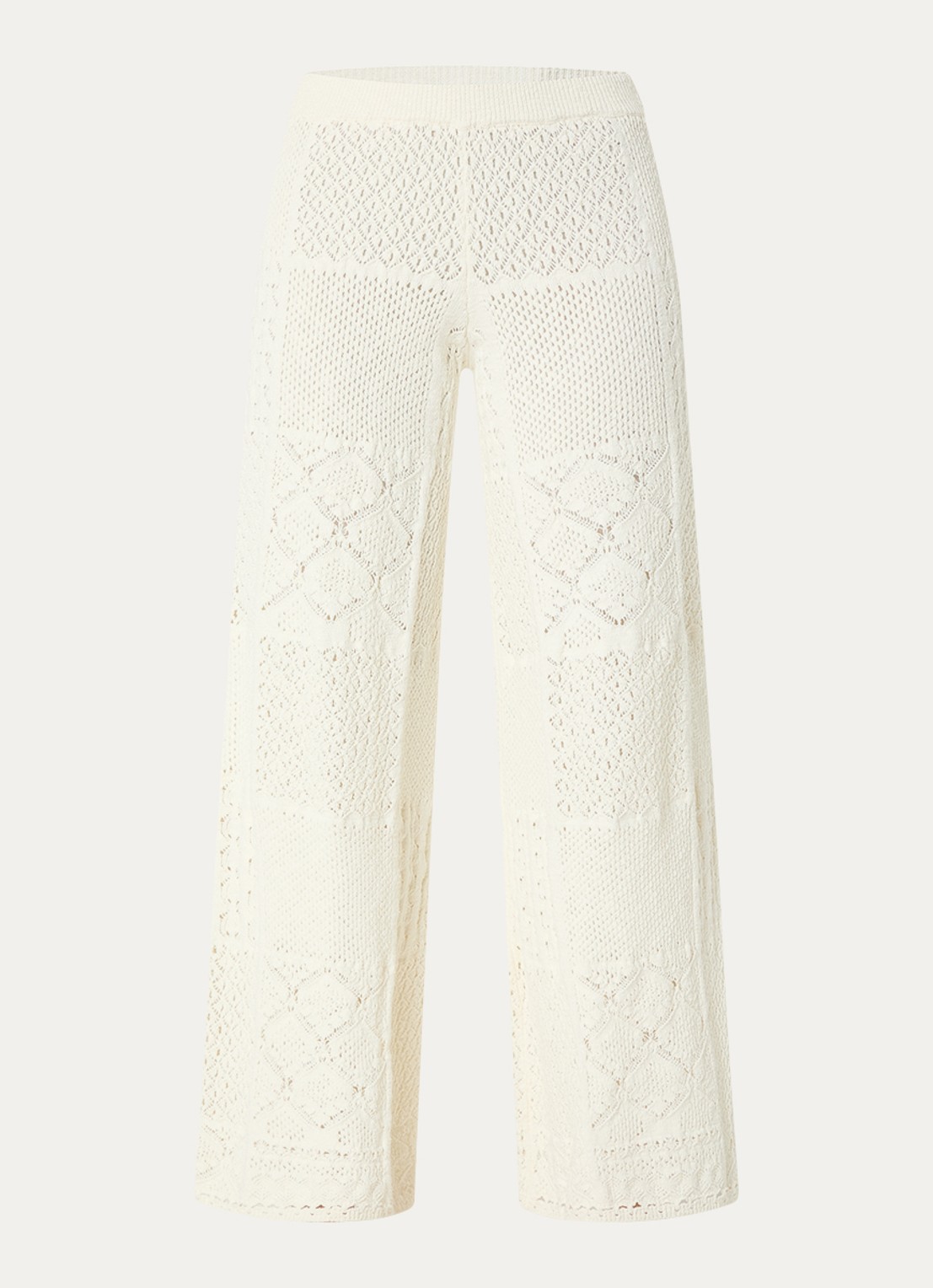 ba&sh High waist flared fit broek met opengewerkt dessin - voorkant 3 gebroken wit