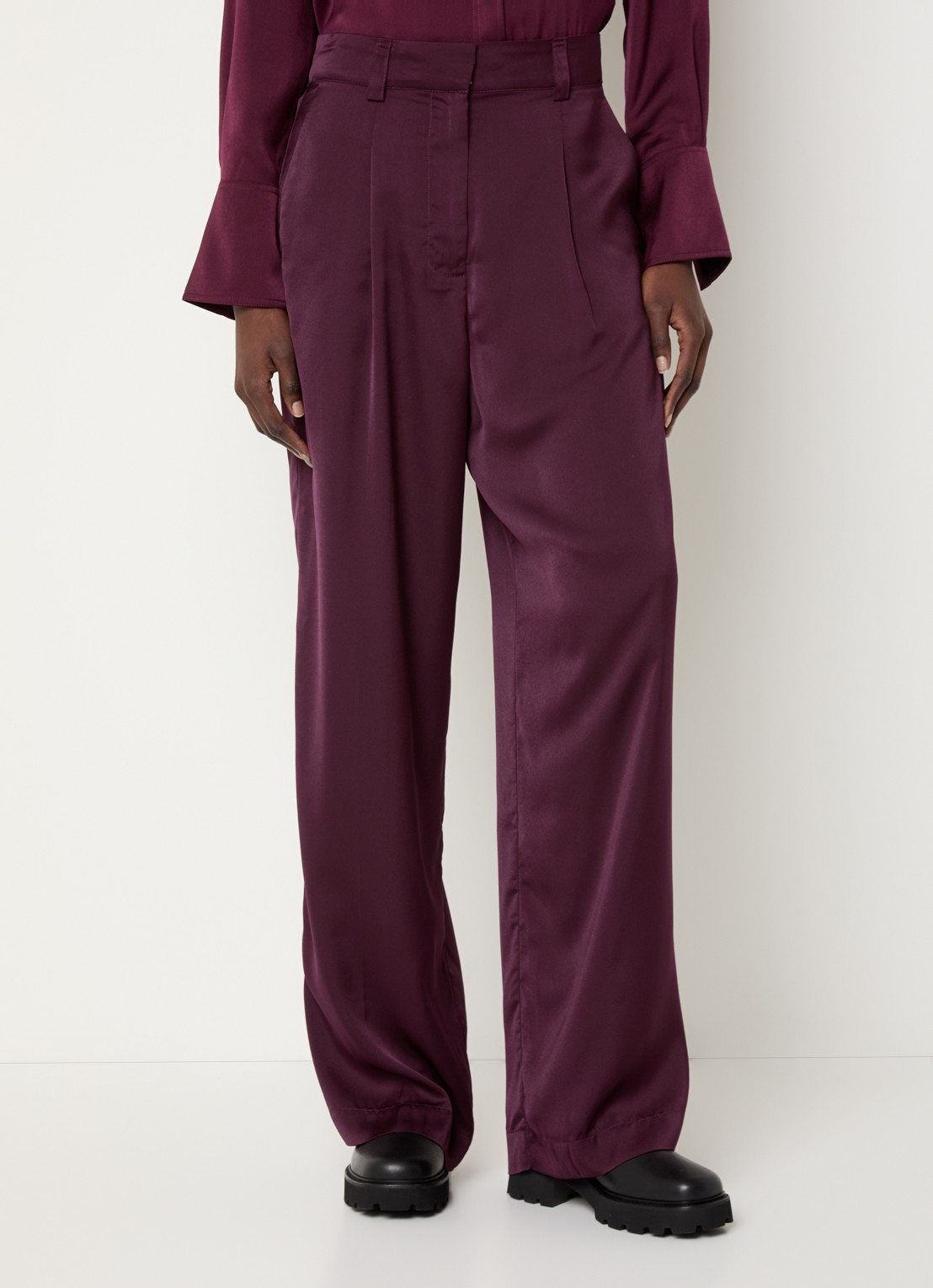 ba&sh High waist loose fit pantalon van satijn - detail 2 bordeauxrood