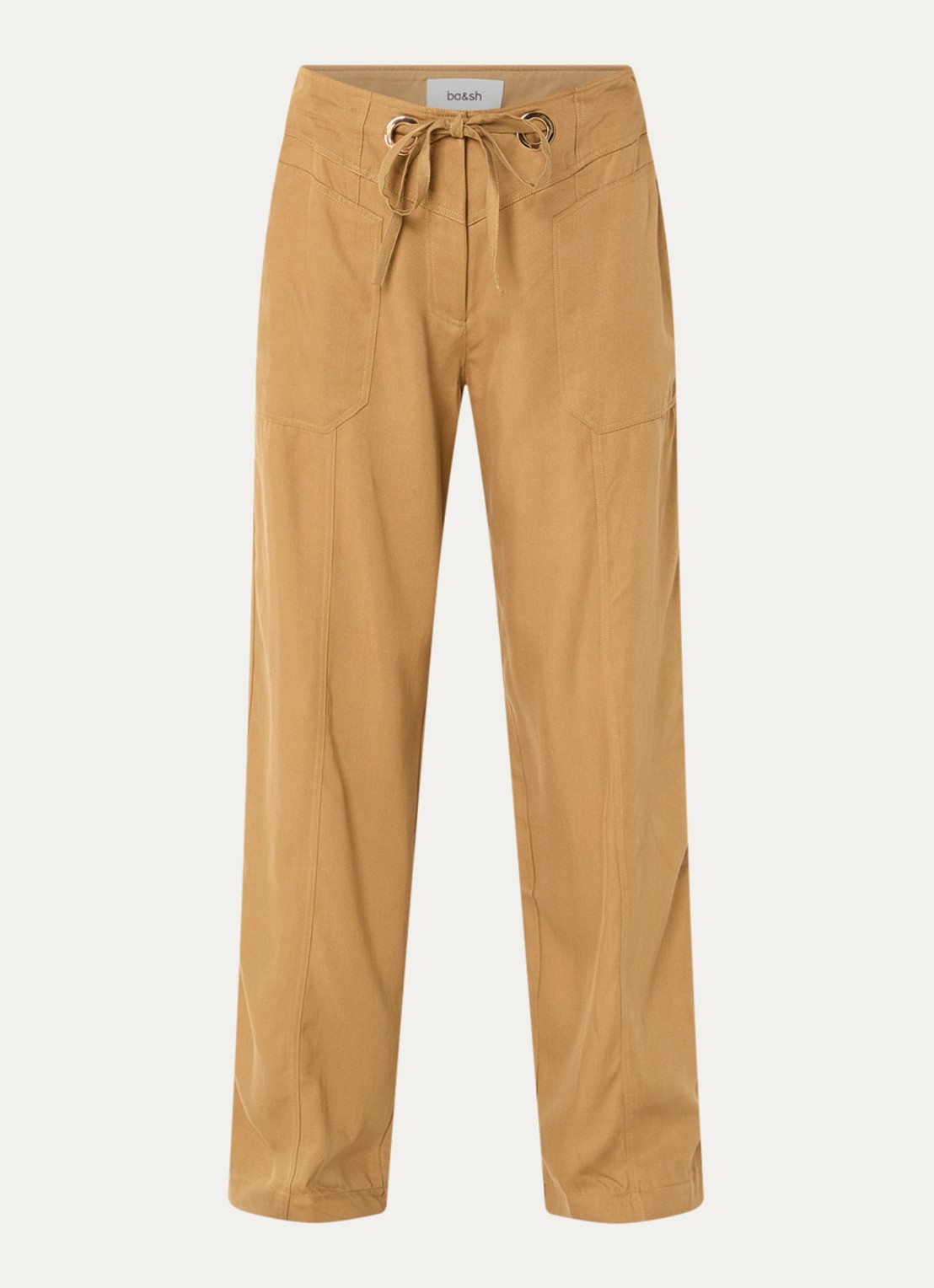 ba&sh High waist straight fit broek met steekzakken - voorkant camel