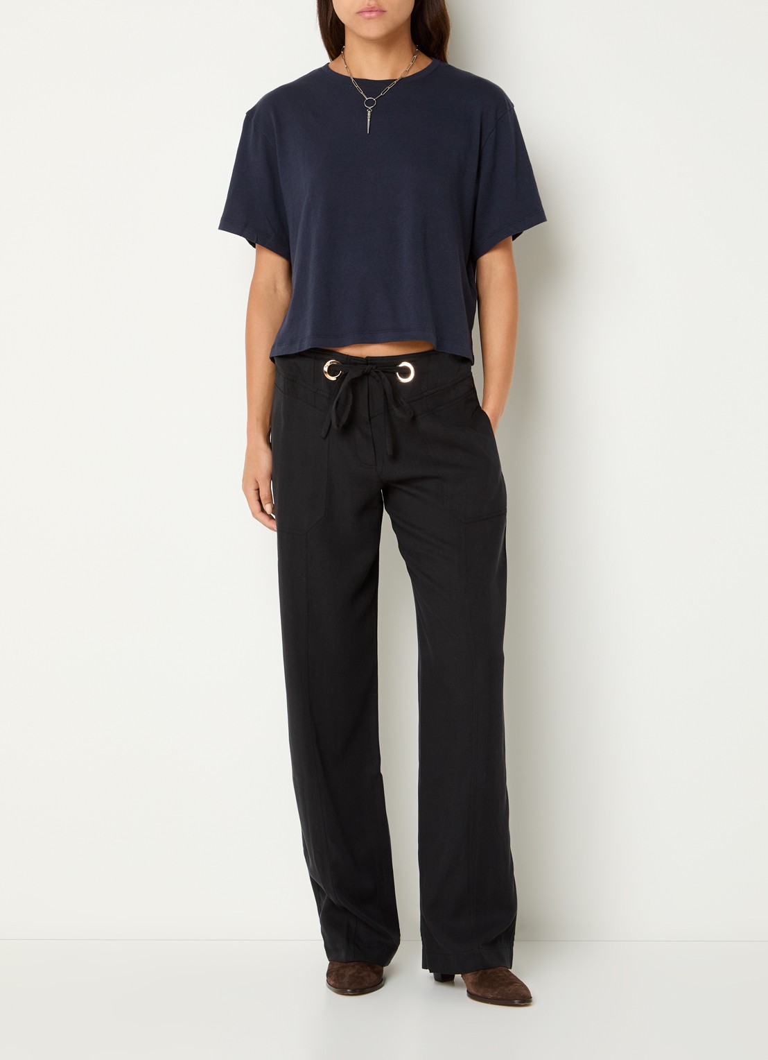 ba&sh High waist straight fit broek met steekzakken - voorkant 3 zwart