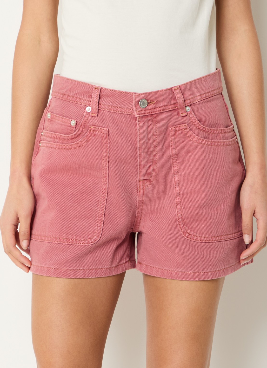 ba&sh High waist straight fit korte broek van denim - detail 4 zalmroze