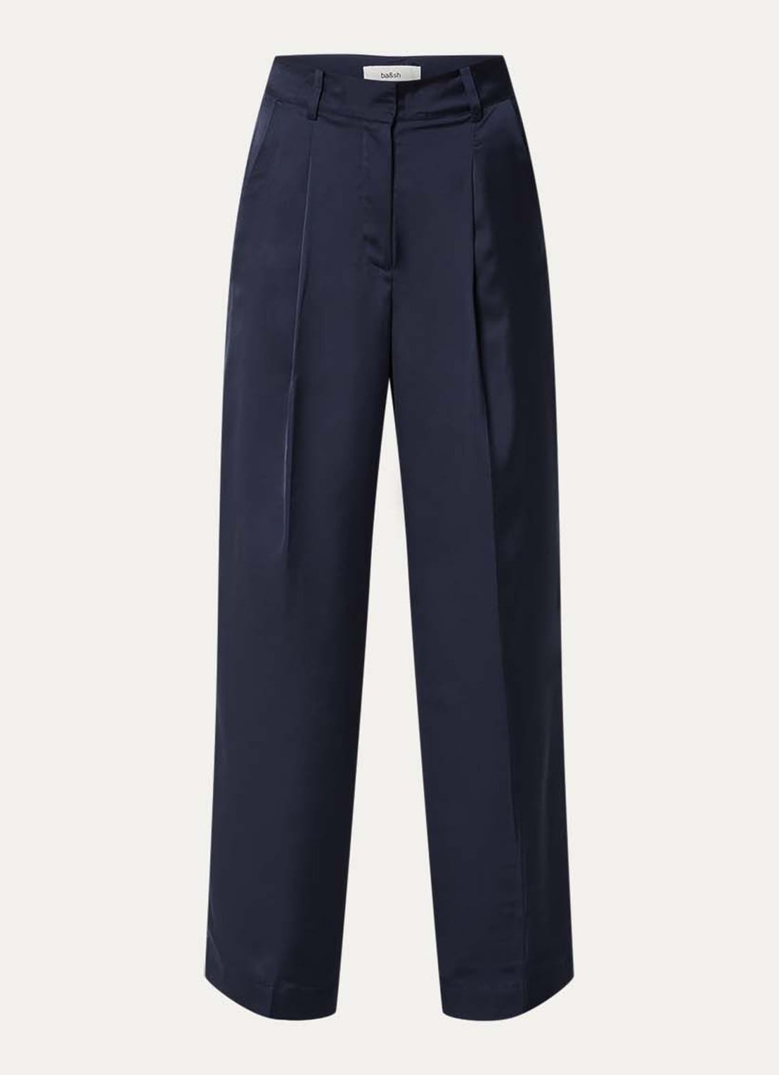 ba&sh High waist wide fit pantalon van satijn met steekzakken - voorkant 2 donkerblauw