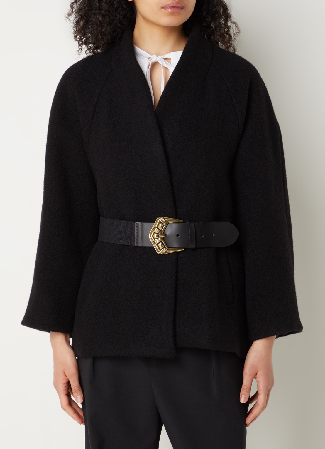 ba&sh Hini cape van wol met gespdetail - detail 4 zwart