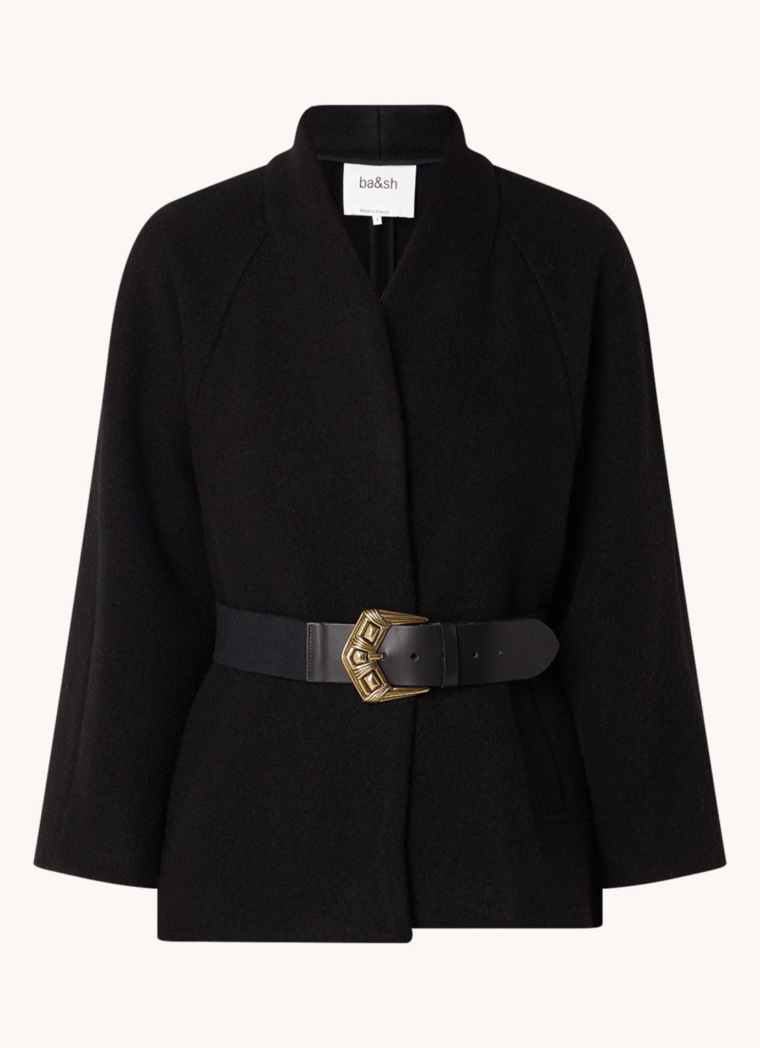 ba&sh Hini cape van wol met gespdetail - voorkant zwart