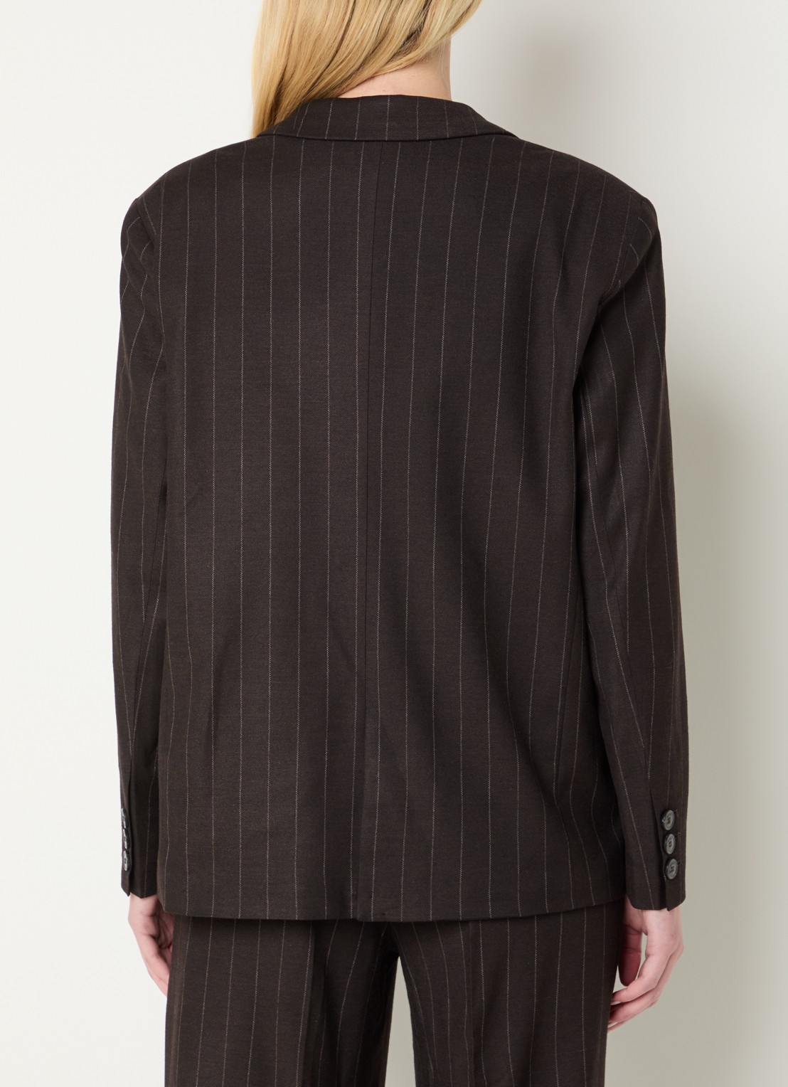 ba&sh Hocee blazer in wolblend met streepprint en klepzakken - achterkant 3 donkerbruin