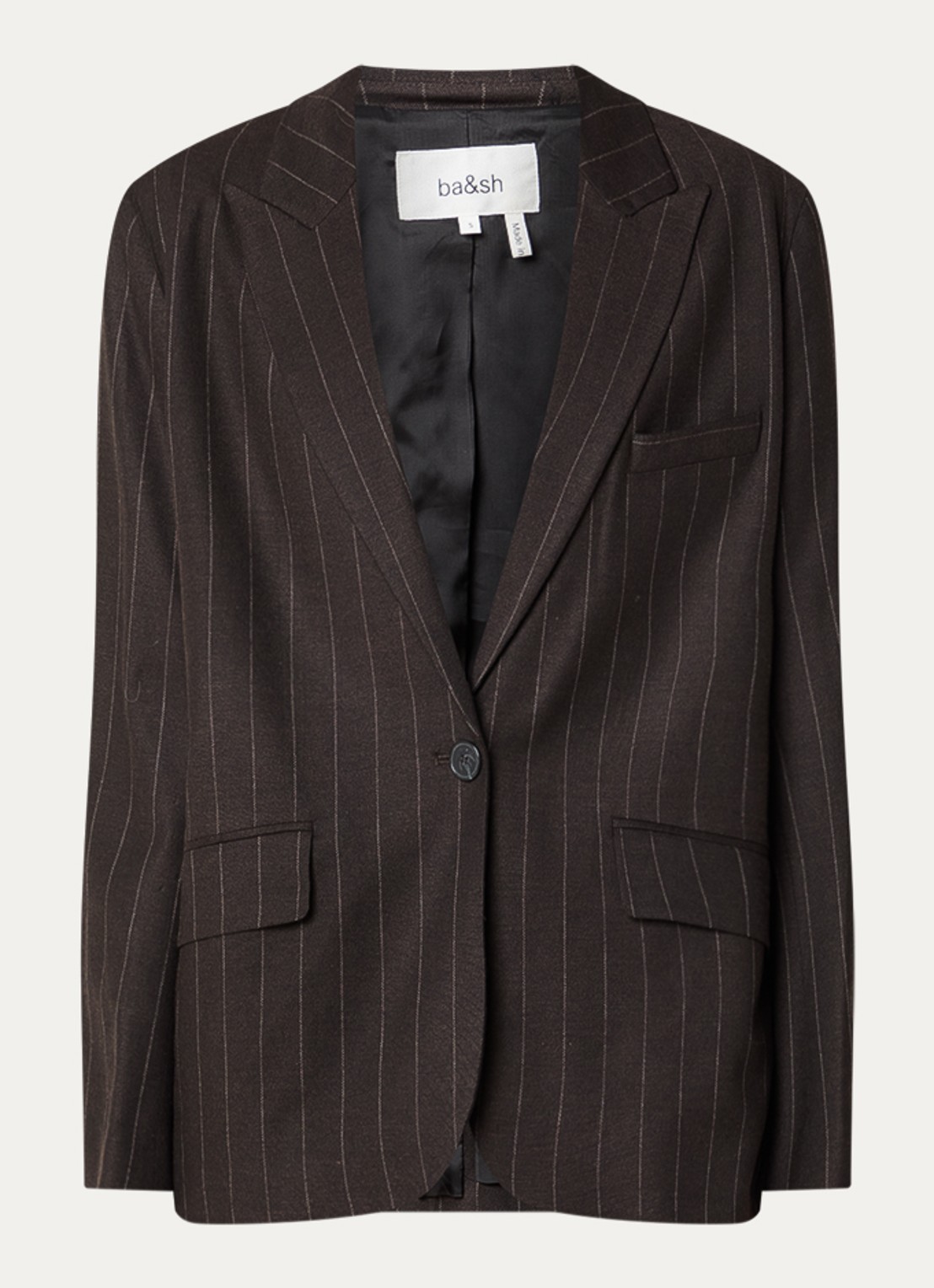 ba&sh Hocee blazer in wolblend met streepprint en klepzakken - voorkant donkerbruin