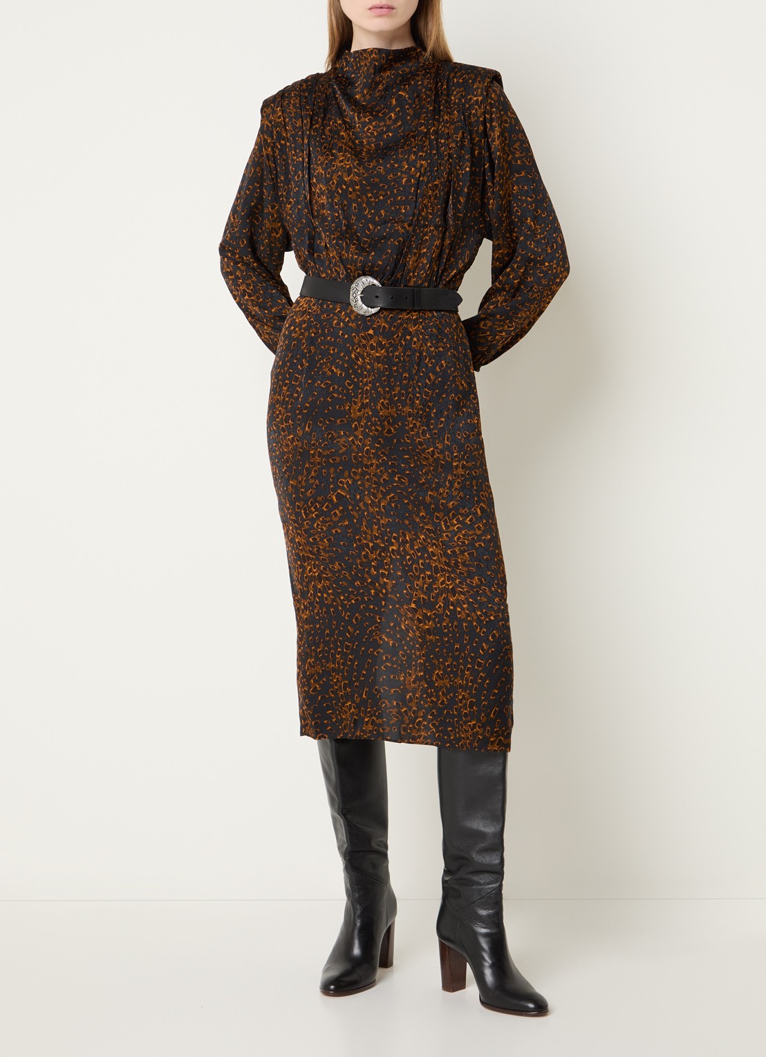 ba&sh Hoelia maxi tuniekjurk met dierenprint - detail 4 cognac