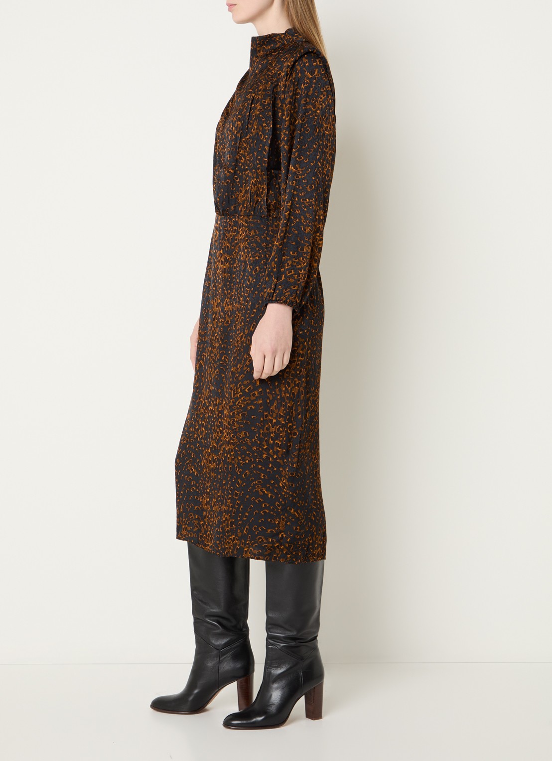ba&sh Hoelia maxi tuniekjurk met dierenprint - voorkant 2 cognac