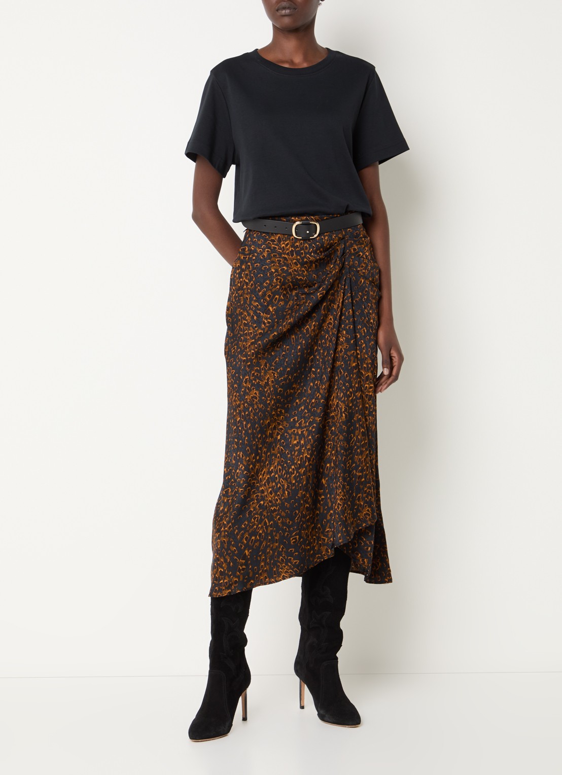 ba&sh Hoema midi rok met dierenprint - voorkant 3 donkerblauw