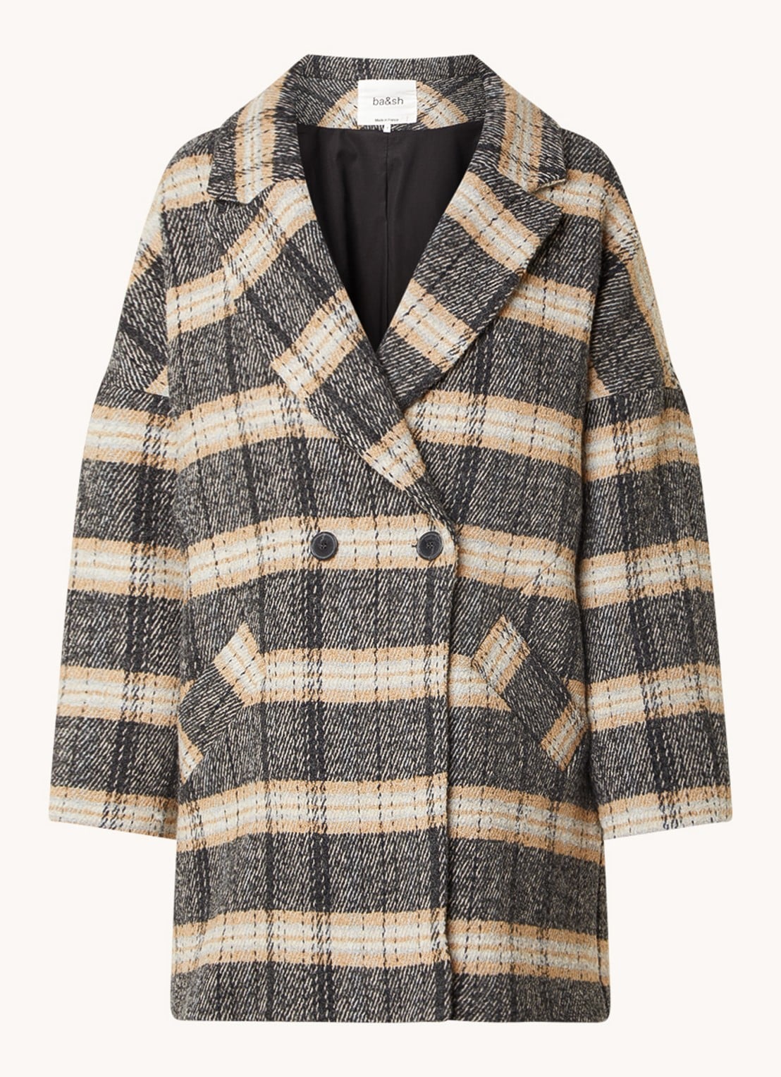 ba&sh Holf oversized double-breasted mantel in wolblend - voorkant 2 donkerbeige