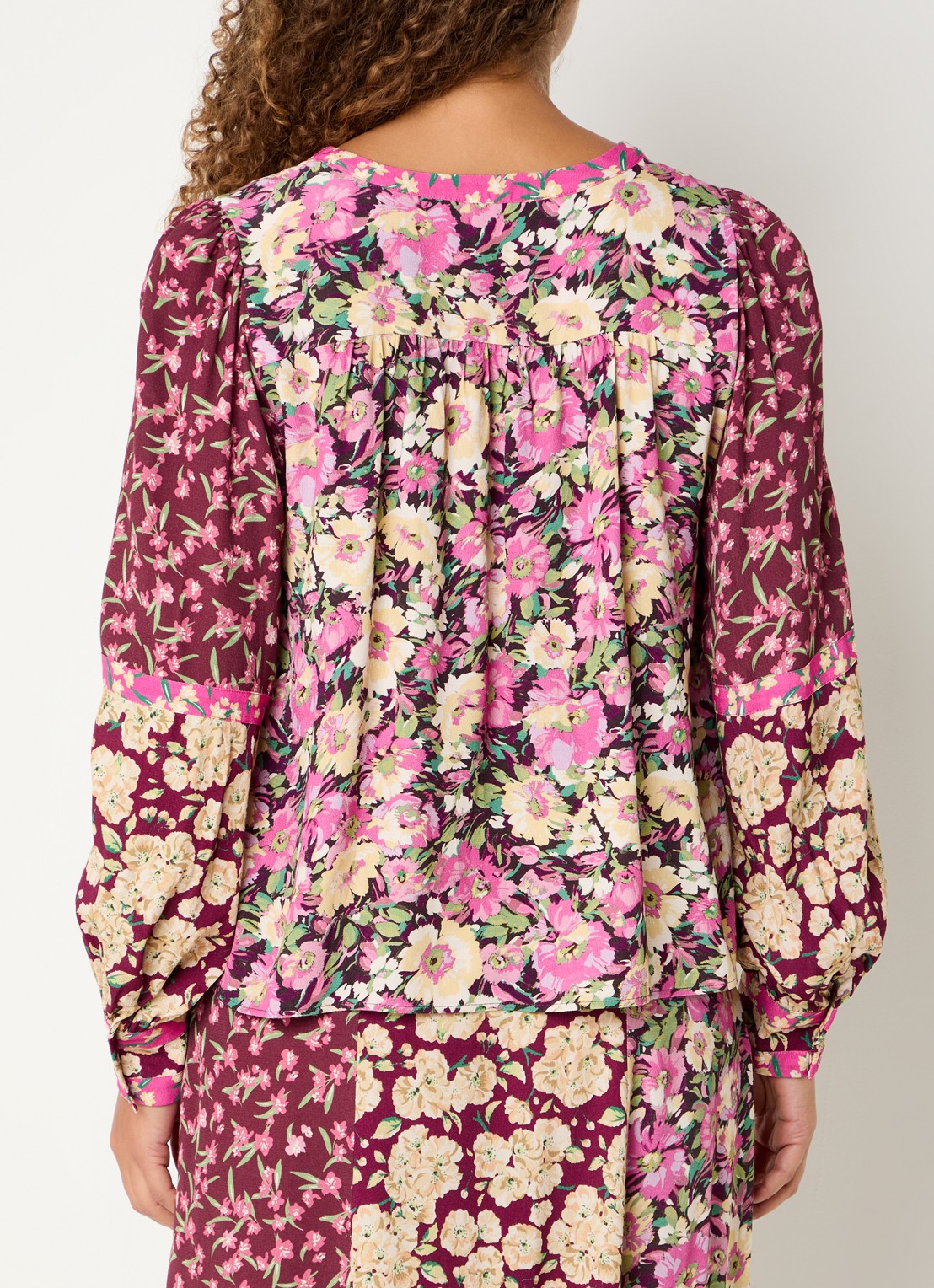ba&sh Iline tuniek met bloemenprint - achterkant bordeauxrood