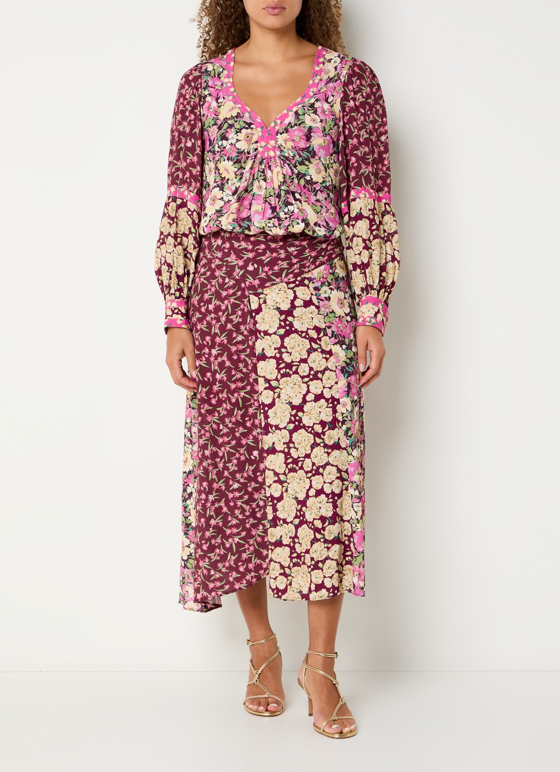 ba&sh Iline tuniek met bloemenprint - voorkant 3 bordeauxrood