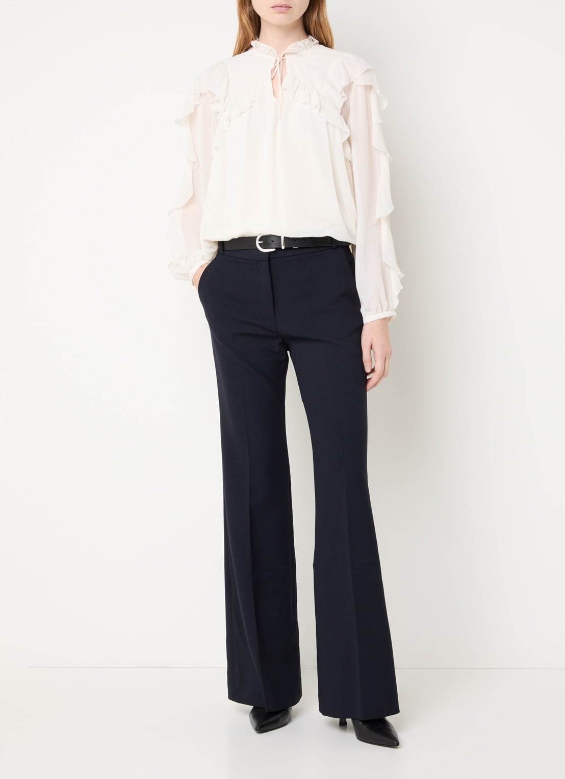 ba&sh Iman high waist flared fit pantalon met steekzakken - voorkant 2 donkerblauw