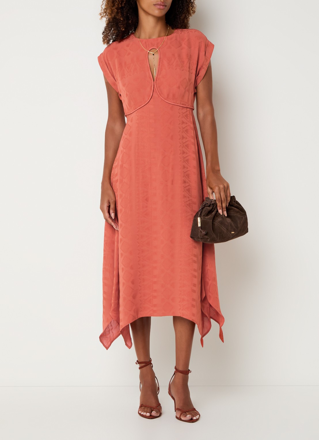 ba&sh Inia midi jurk met cut-out detail - detail 4 oranjebruin