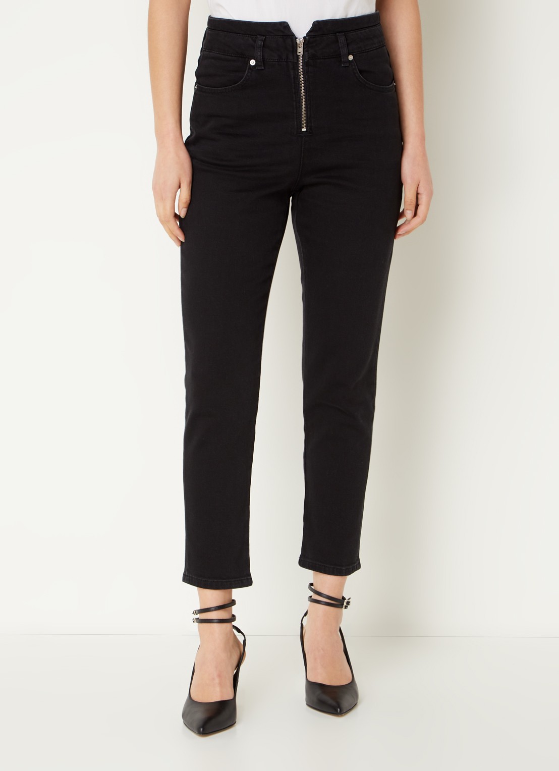 ba&sh Inzo high waist cropped slim fit jeans met gekleurde wassing - detail 3 zwart