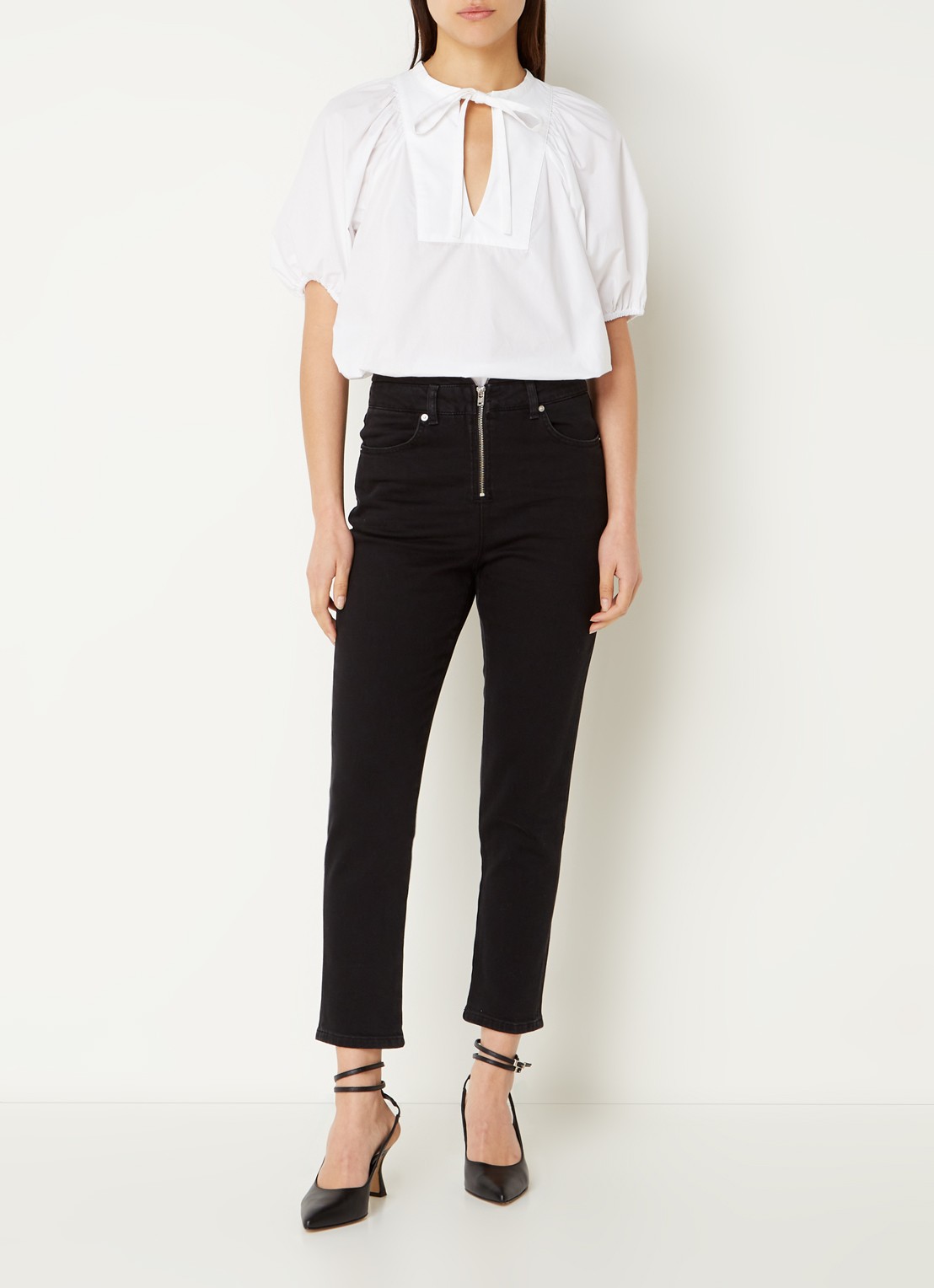 ba&sh Inzo high waist cropped slim fit jeans met gekleurde wassing - voorkant 2 zwart