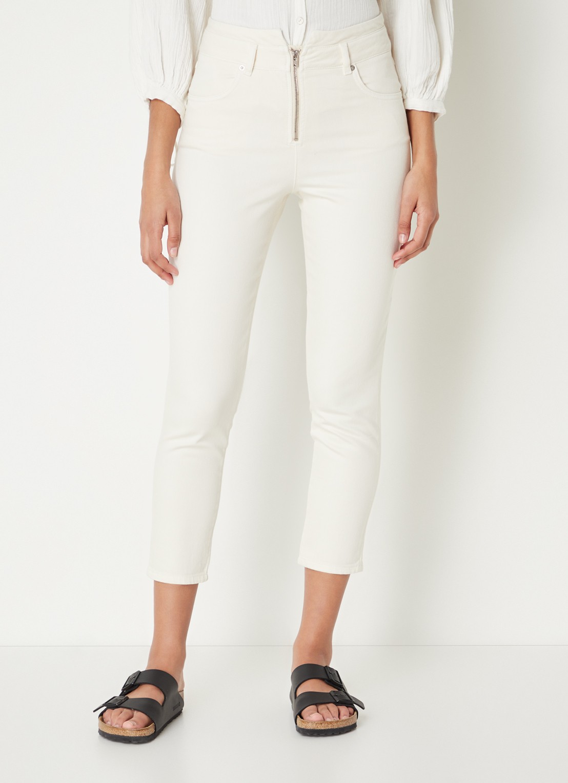 Ba&sh Inzo high waist slim fit jeans met gekleurde wassing - detail 4 ivoor