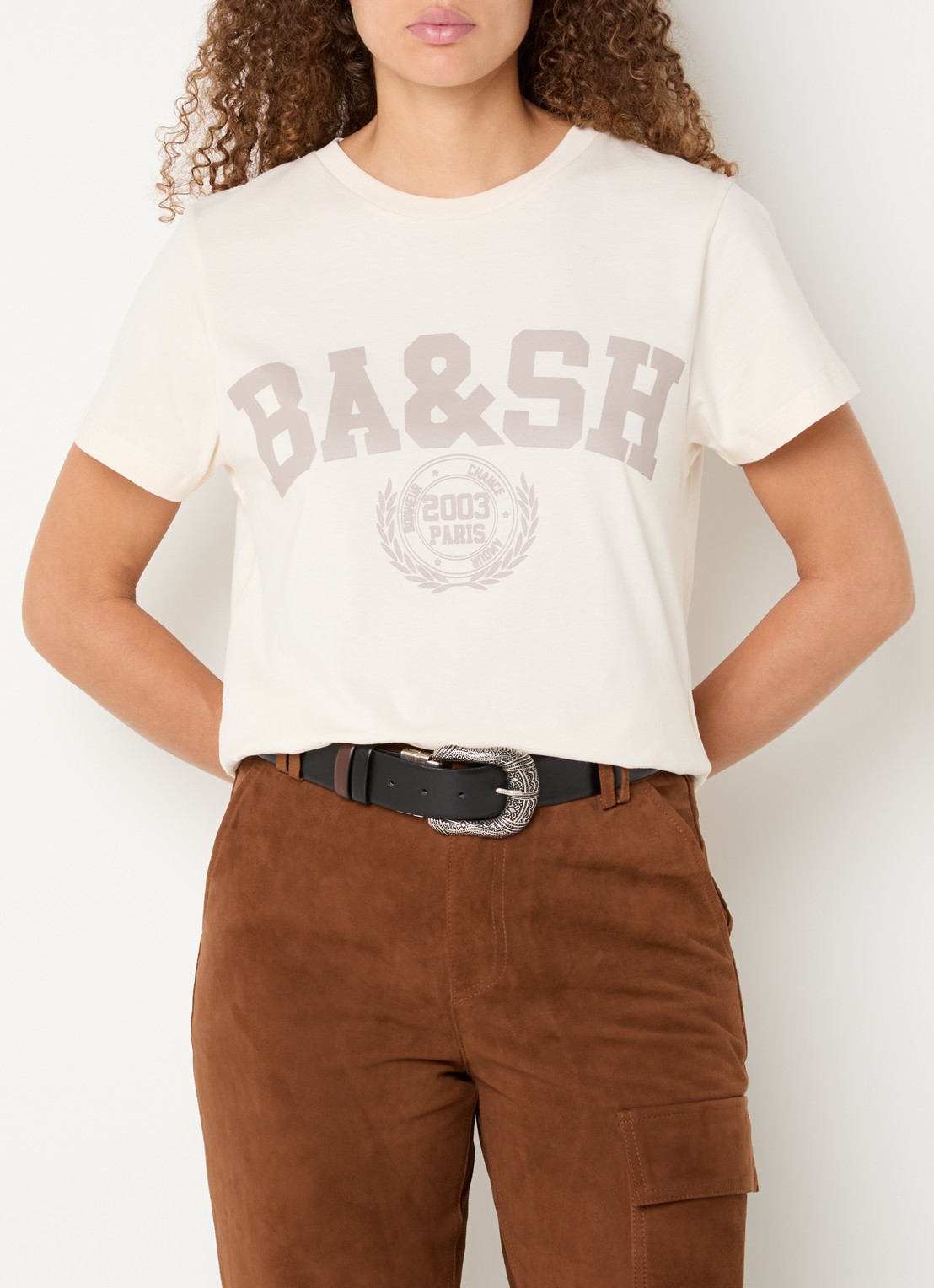 ba&sh Ioni T-shirt met logo - detail 4 gebroken wit