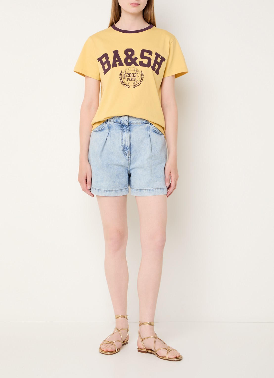ba&sh Ioni T-shirt met logoprint - voorkant 4 geel