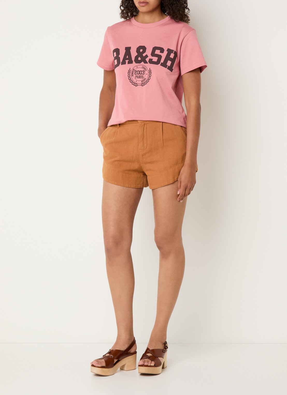 ba&sh Ioni T-shirt met logoprint - voorkant 4 roze