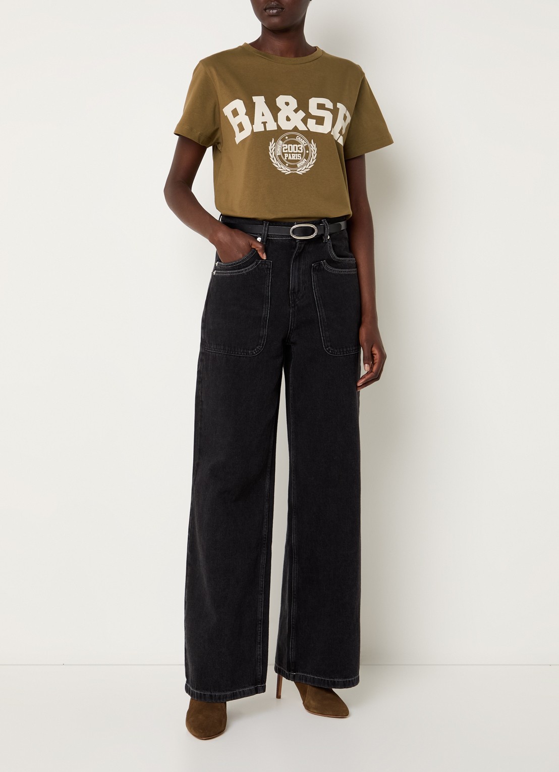 ba&sh Ioni T-shirt met logoprint - voorkant 2 bruin