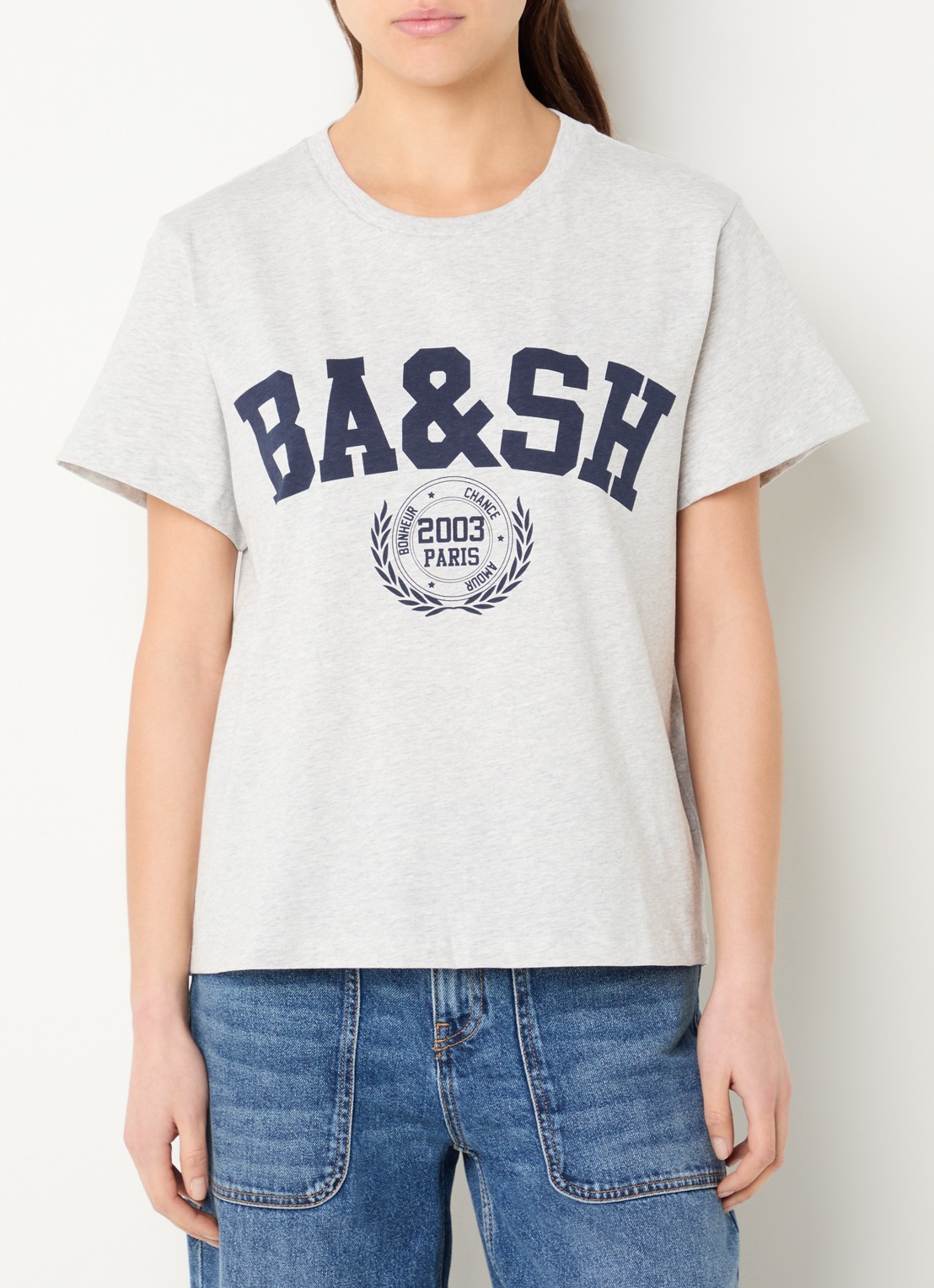 ba&sh Ioni T-shirt met logoprint - detail grijsmele