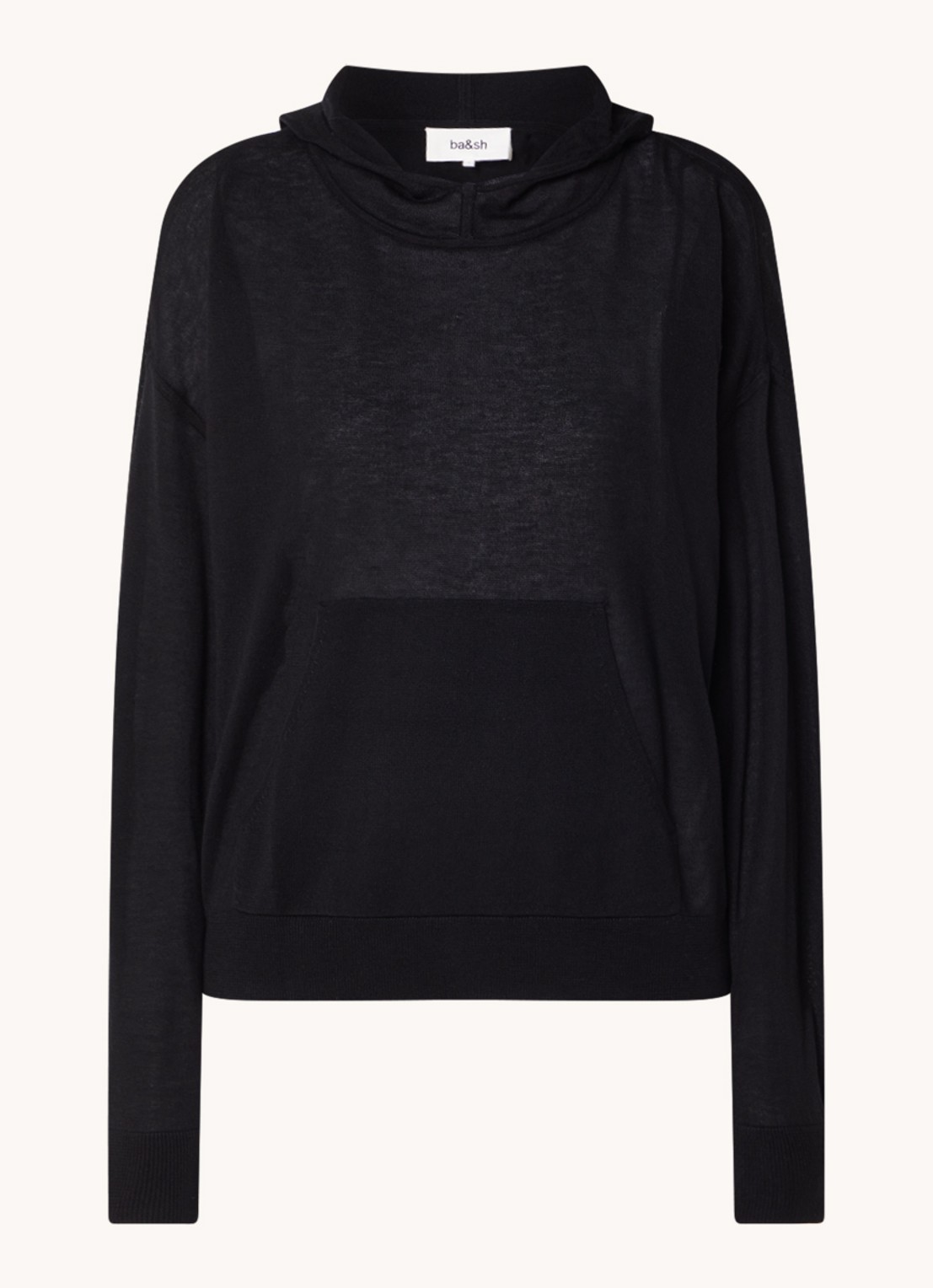 ba&sh Izais fijngebreide hoodie met kangoeroezak - voorkant 3 zwart