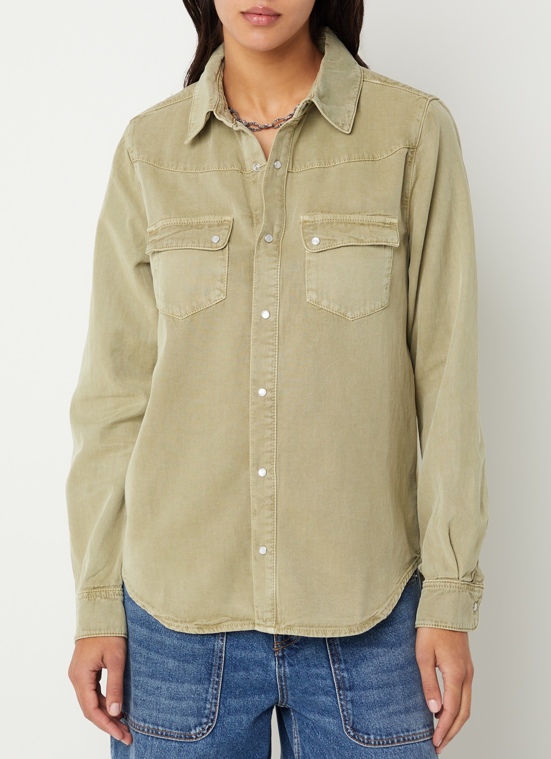 ba&sh Jada blouse met klepzakken - detail 4 lichtgroen