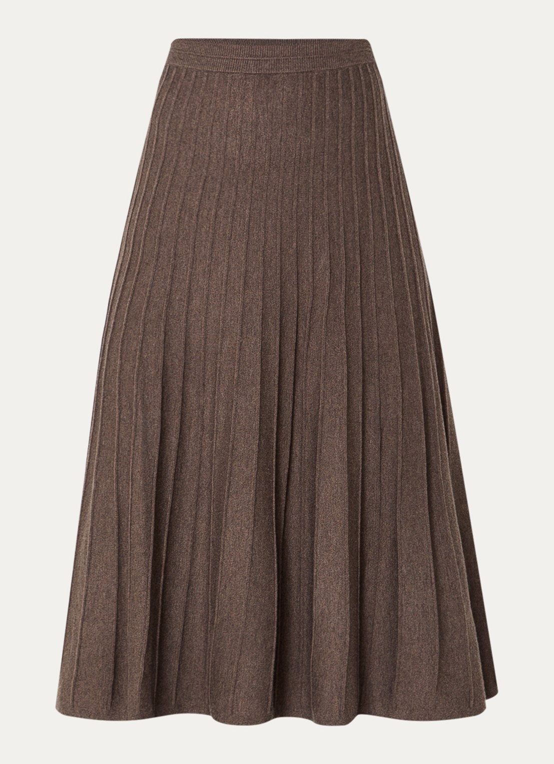 ba&sh Jada ribgebreide midi rok in wolblend - voorkant chocoladebruin