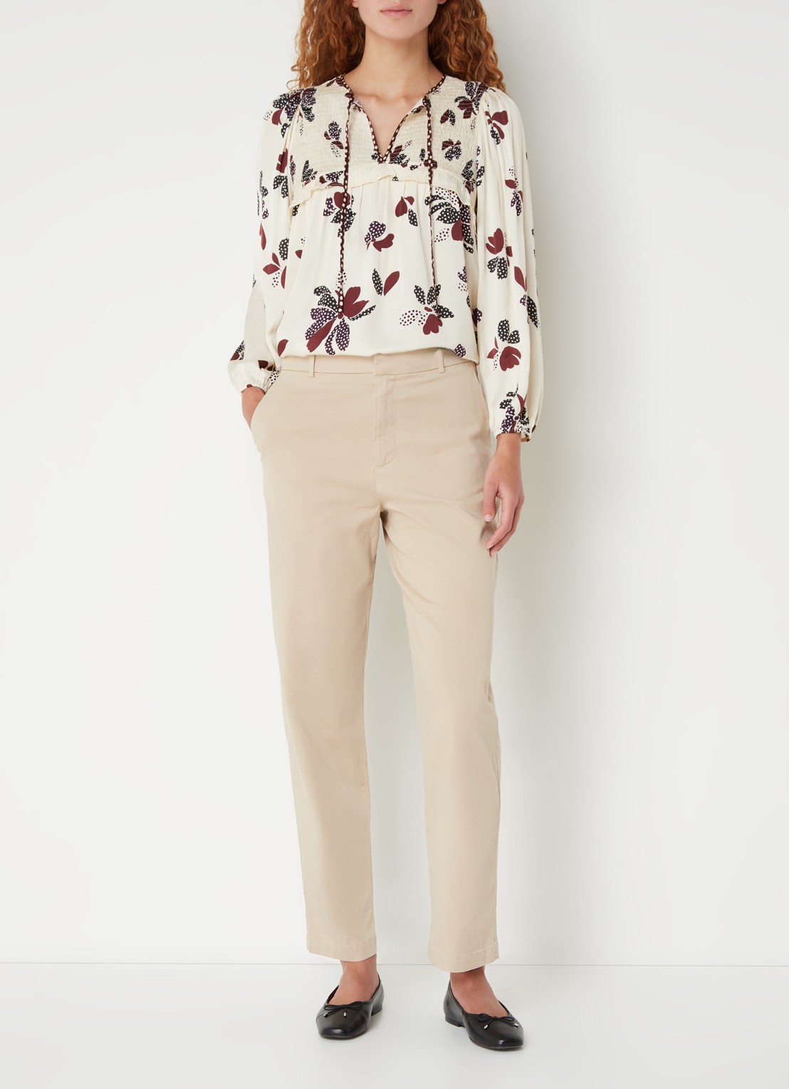 ba&sh Jally mid waist straight fit cropped pantalon met steekzakken - voorkant 2 beige