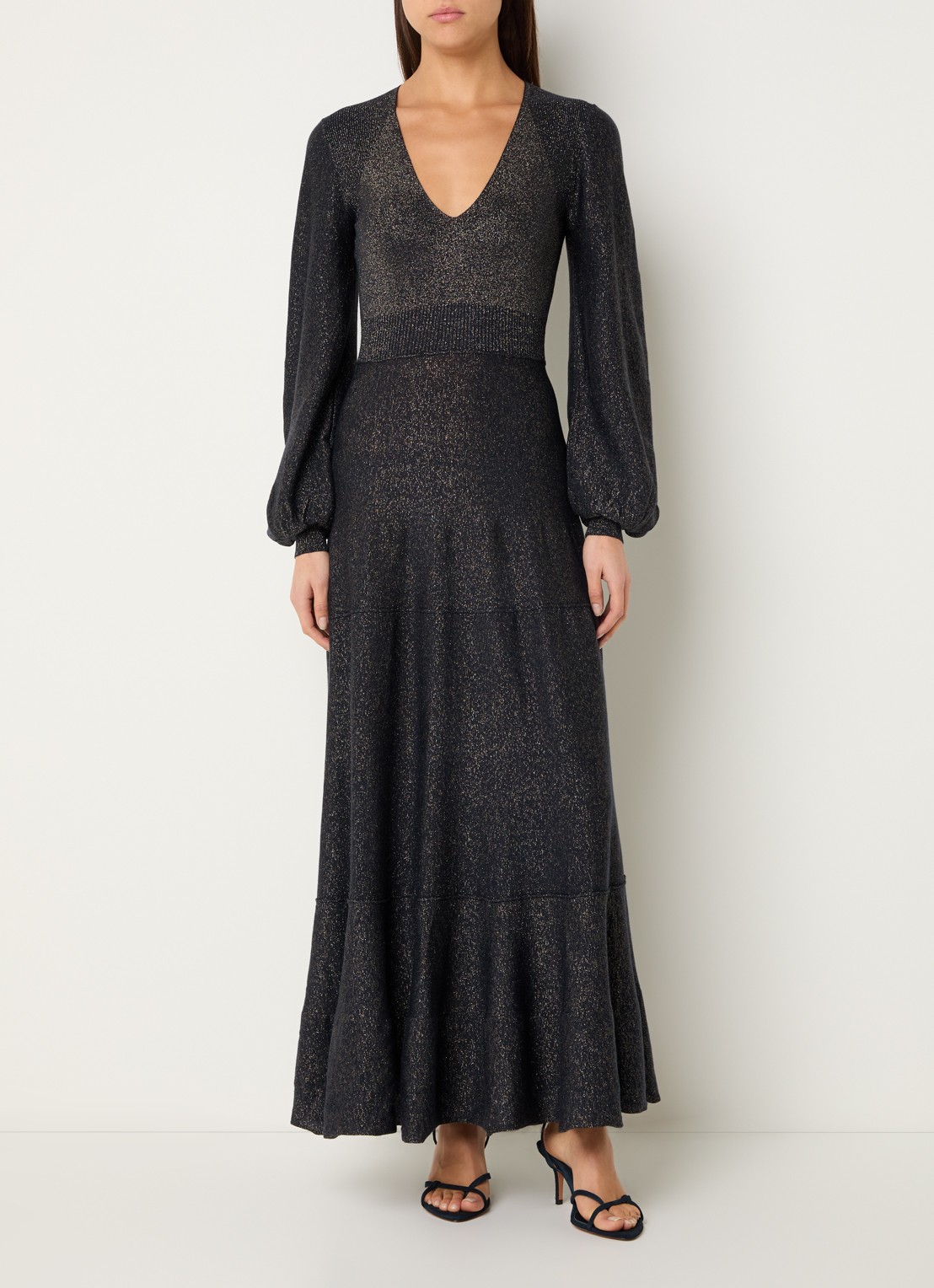 ba&sh Jenna fijngebreide maxi jurk in wolblend met lurex - detail 2 zwart
