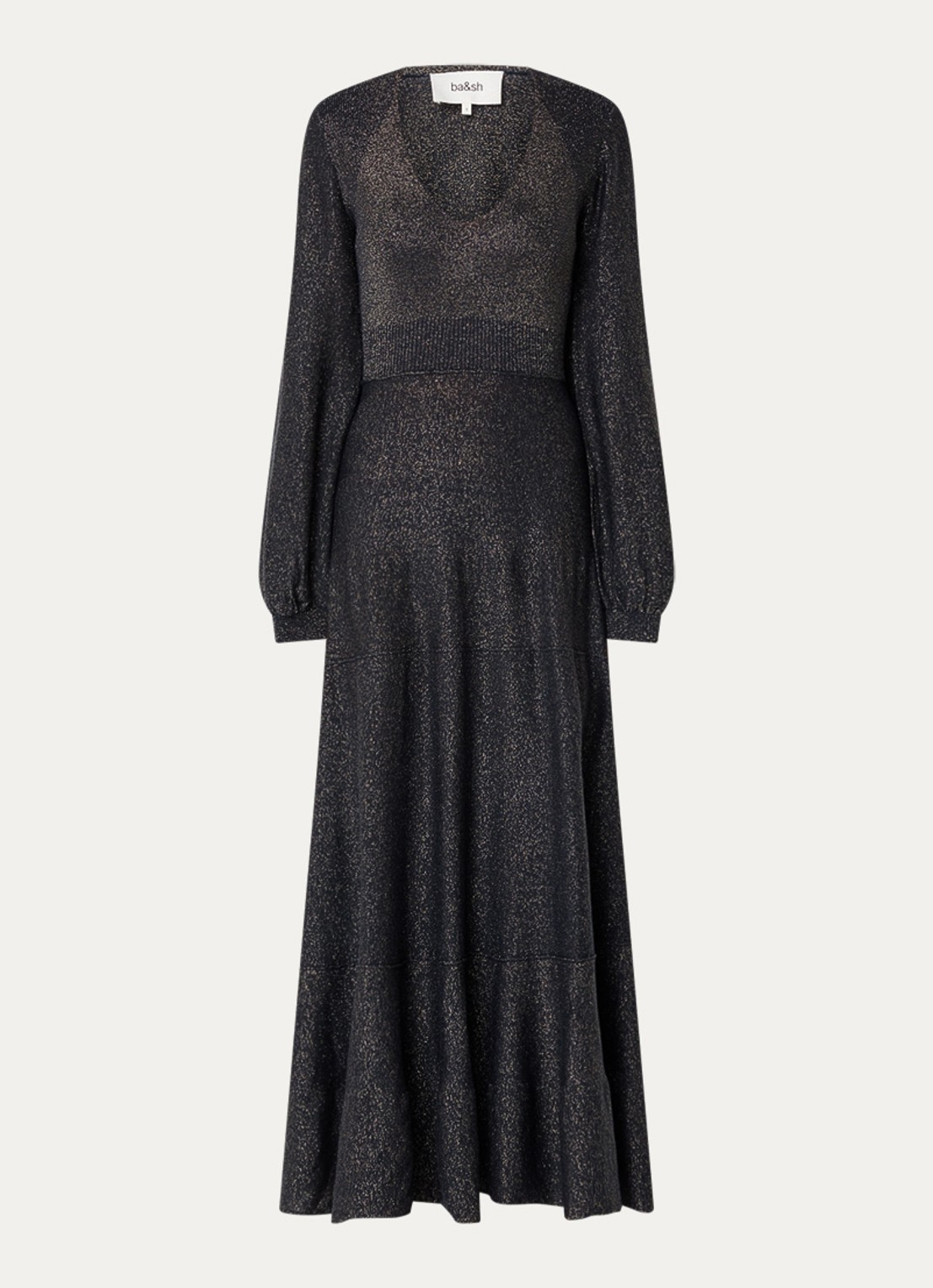 ba&sh Jenna fijngebreide maxi jurk in wolblend met lurex - voorkant 3 zwart